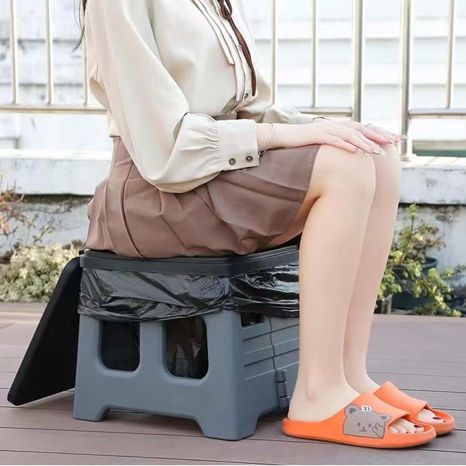 Cozioz Portable Camping Toilet for Adults - Foldable Travel Potty with Lid, Compact Car Toilet for Outdoor & Emergency Use (Grey) image number 1