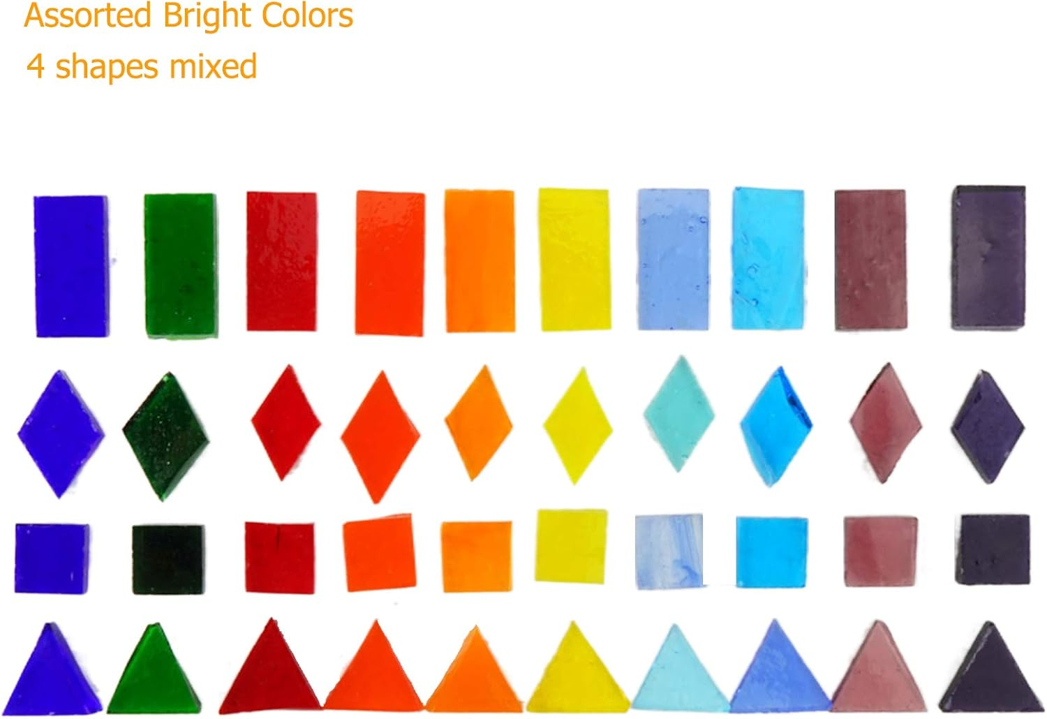 Lanyani 1600 Pieces Transparent Cathedral Glass Mosaic Tiles Pieces for Arts and Crafts Mixed Color Stained Glass Pieces, 4 Shapes Mixed image number 1