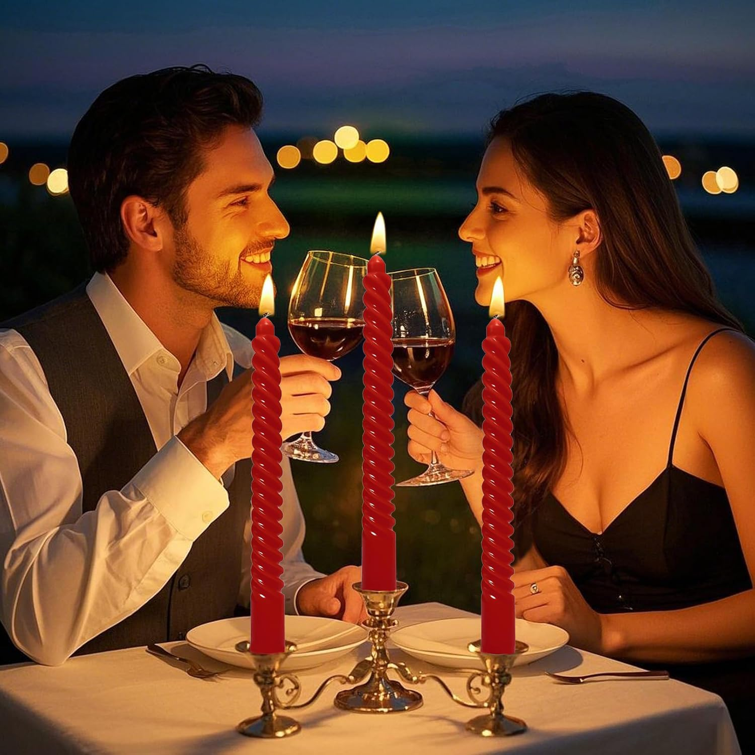 Spiral Taper Candles for Home Decoration, 12 Pack Candles (25Cm / 10 Inch) for Wedding Dinner Party Holiday Birthday Celebration, Dripless and Smokeless (Red) - Red image number 5