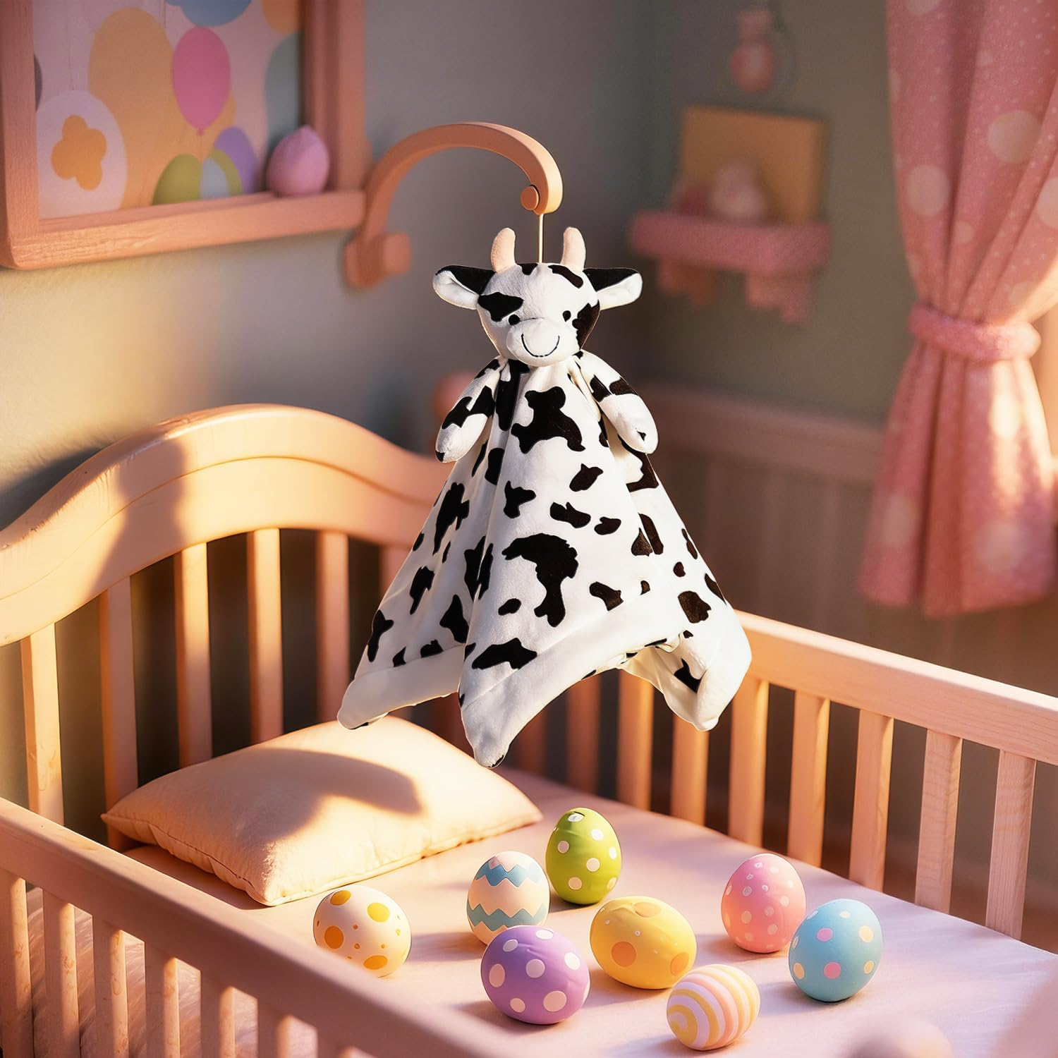 Apricot Lamb Stuffed Animals Cow Security Blanket Infant Nursery Character Blanket Luxury Snuggler Plush Baby Lovey(Cow, 13 Inches)