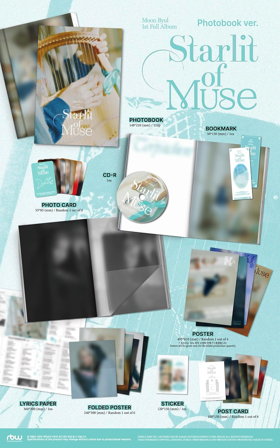 MAMAMOO Moonbyul Starlit of Muse 1St Album Photobook Version Cd+1P Folded Poster on Pack+112P Photobook+1Ea Bookmark+1P Photocard+1P Lyrics Paper+1Ea Sticker+1P Postcard+Tracking Sealed MOONSTAR
