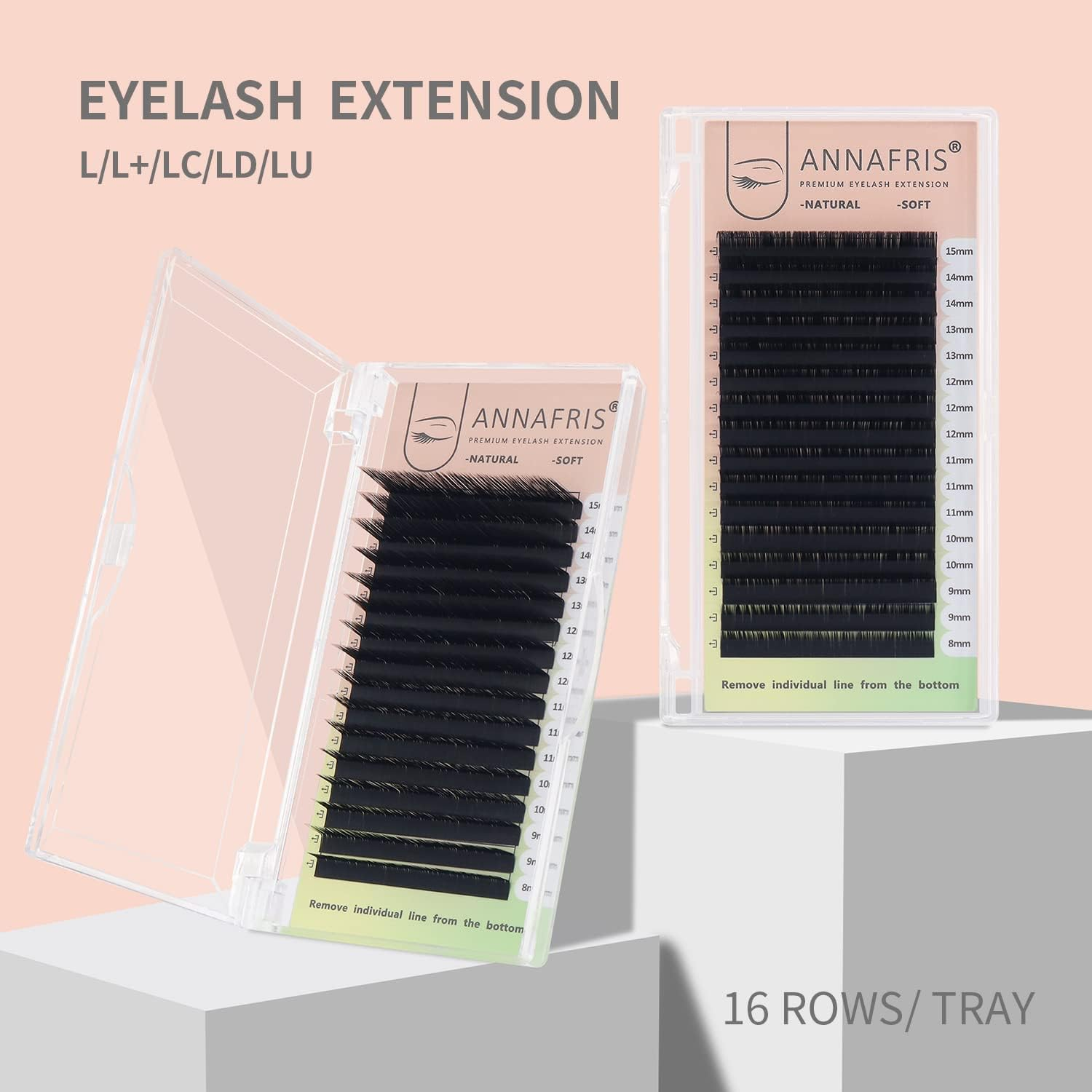 ANNAFRIS L/LC/LD/LU(M) Curl Individual Eyelash Extension Natural Synthetic Mink Matte Black False Lashes Extension Faux Cils Maquillage (LD Curl, 0.10 8-15Mm Mix) image number 5