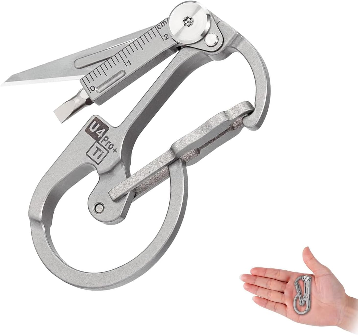 Rovyvon U4 Pro+ Titanium Carabiner Multitool, Small Keychain Carabiner with Hidden Folding Knife and Dual-Bit Screwdriver Set, Multifunctional EDC Gadget for Men, Outdoor Survival, Camping, Daily Use image number 3