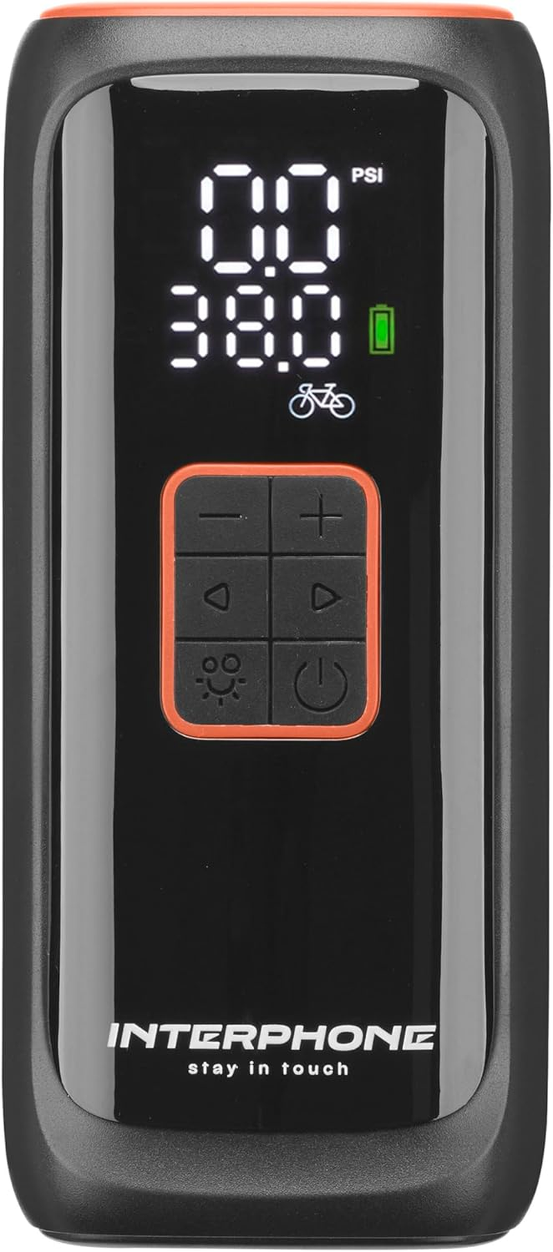 INTERPHONE AIRPUMP4K Portable Rechargeable Pocket Compressor for Motorcycle, Car, Bike - Tyre Inflation Kit - up to 4 Tyres - 4 Minute Rubber - LED Light - Pressure Gauge