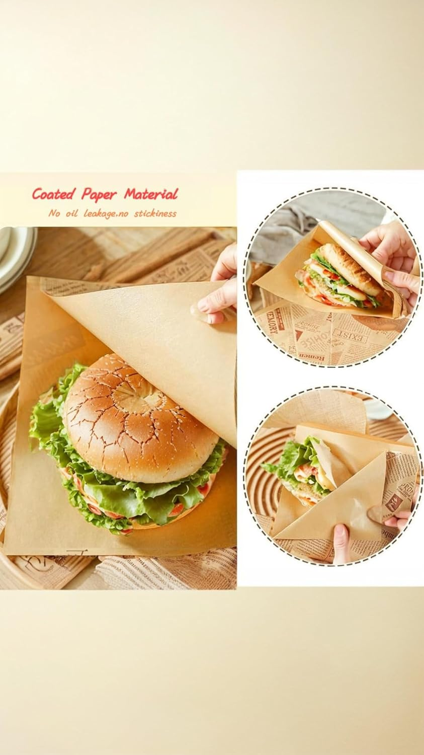 Triangle Paper Bags, 100 Count, 18X18Cm, Non-Stick & Greaseproof, for Burgers, Sandwiches, and Snacks, No-Fold Design for Quick Serving image number 3
