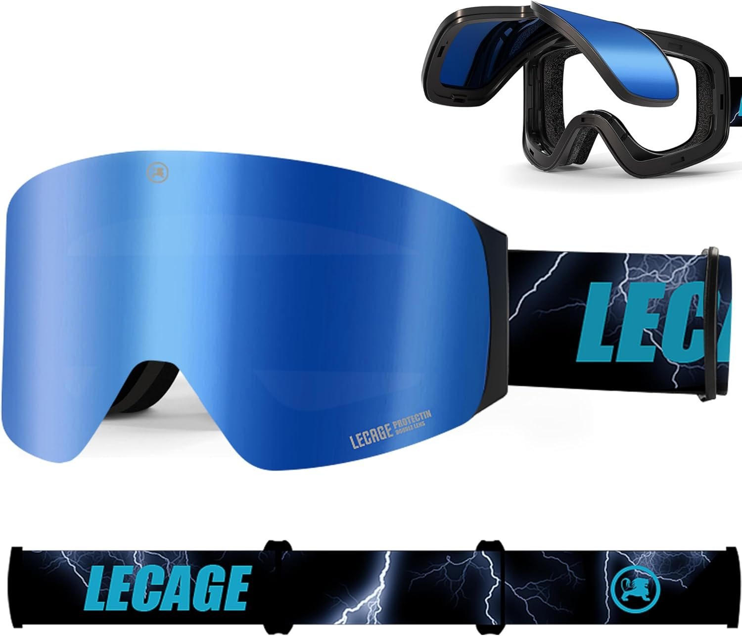 Frameless Flip-Up Ski Goggles, anti Fog Snow Goggles UV400 Protection with Magnetic Interchangeable Lens, UV Protection Snowboarding Goggles for Men Women Youth