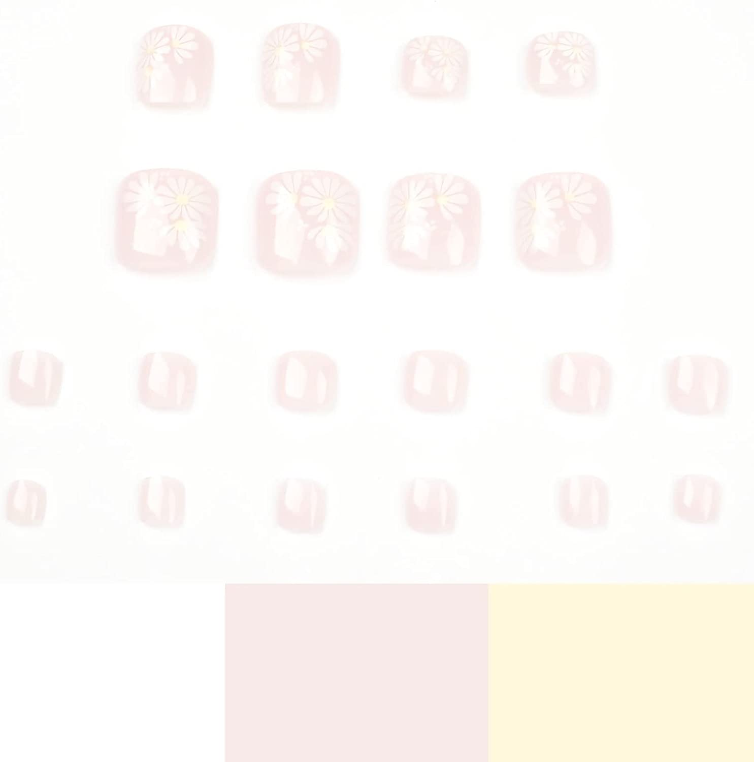 24PCS Florry White Fake Toe Nails Solid Color Press on Toenails with Flower Square Matte Acrylic False Toe Nails for Women and Girls image number 5