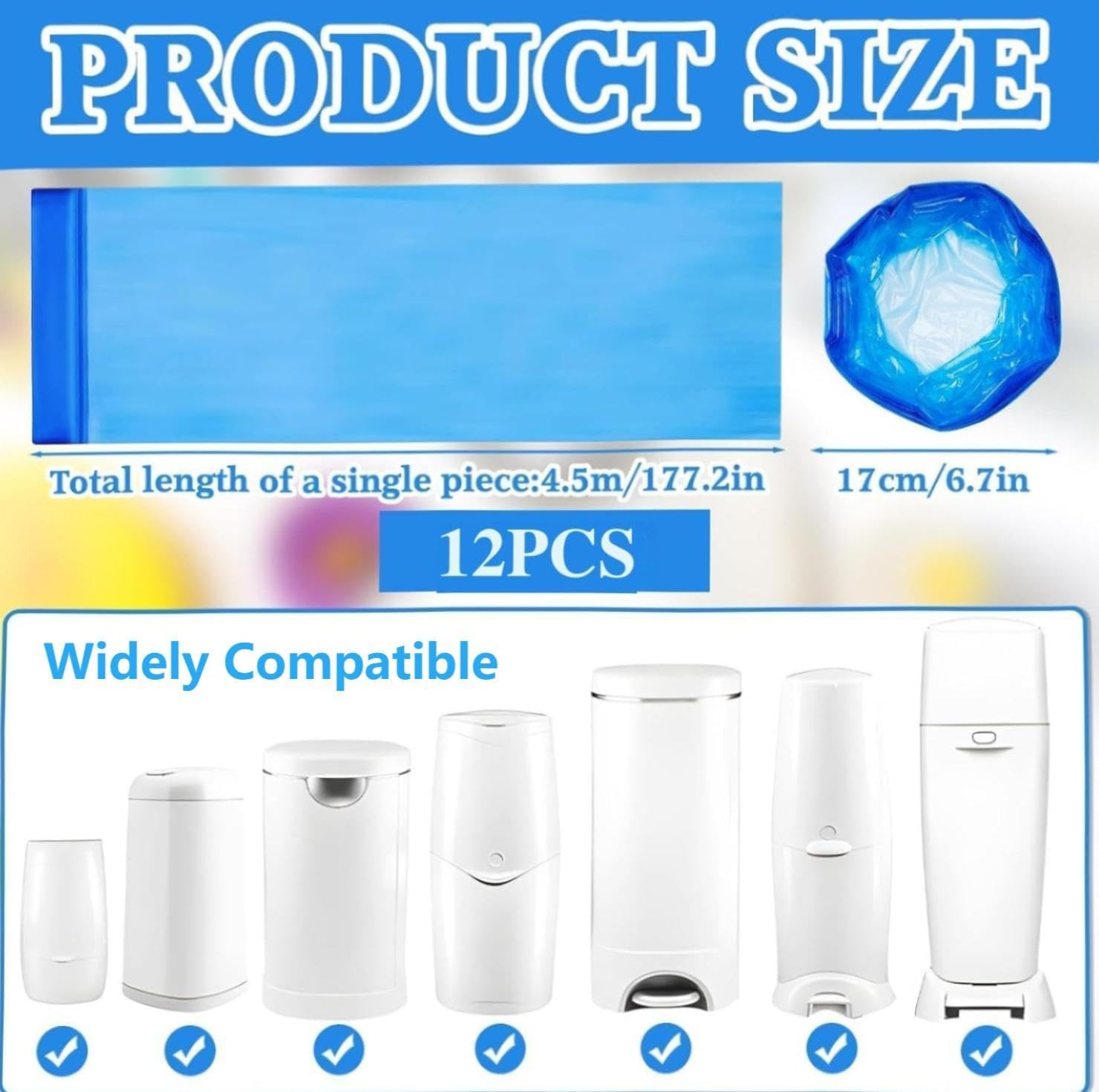 Nappy Bin Refill Bag, Refill Film Nappy Bin, Pack of 12 Nappy Bin Refill Cassettes Compatible with Angelcare, Tommee Tippee, Litter Locker image number 2