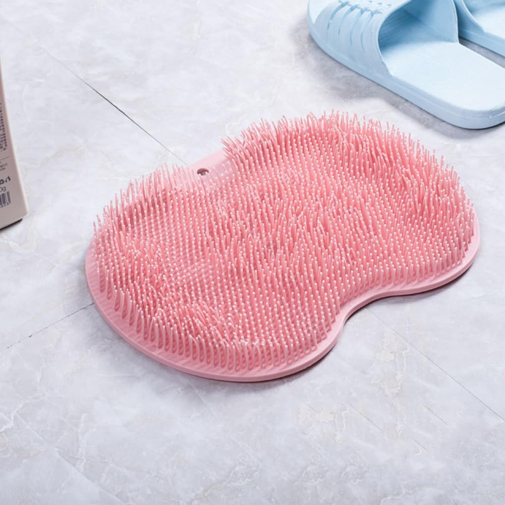 2 Pack Silicone Shower Foot Scrubber Mat, Silicone Foot Scrubber for Shower with Non-Slip Suction Cups, Wall Mounted Slip Suction Cups for Foot Back Cleaning (Blue+Pink) - Grey+Pink image number 6