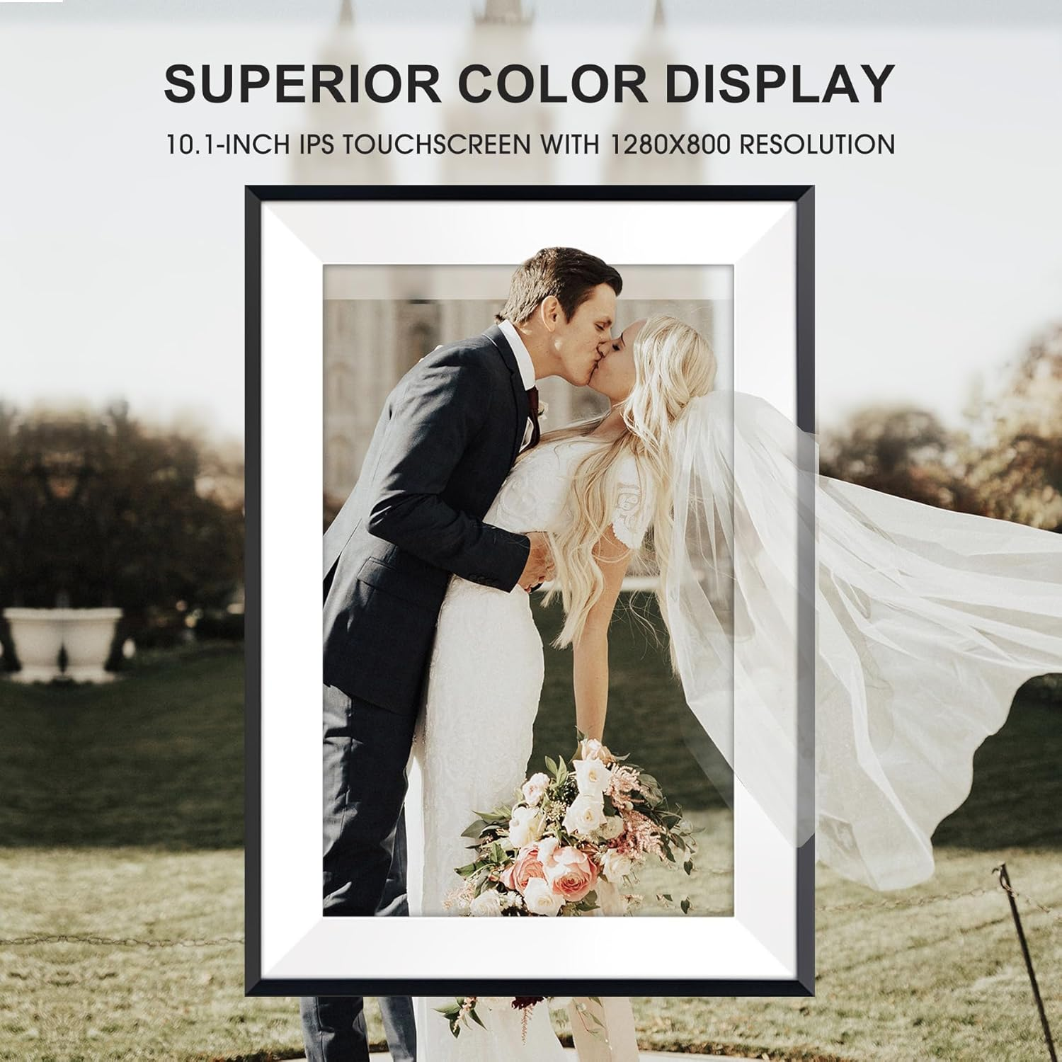 10.1" Digital Picture Frame,1280X800 HD IPS Touch Screen Photo Frame Electronic,32Gb Free Storage,Auto-Rotate,Wall Mounted, Easy Setup，Send Photos/Videos from Phone Instantly via Uhale App,White image number 3