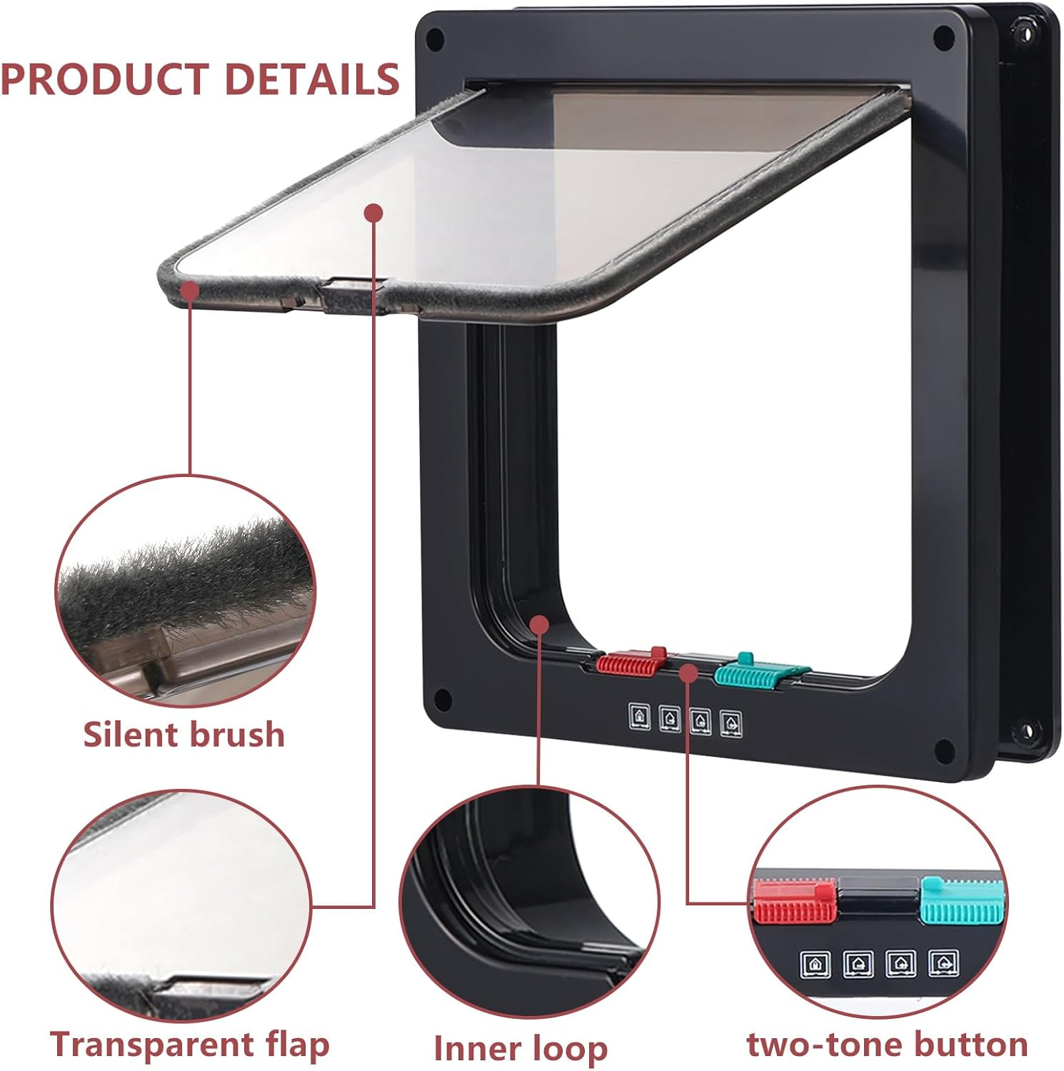 Coolty Cat Door Lockable Cat Flaps Pet Safety Interior Door with 4 Way Locking Pet Flap for Wall Interior Exterior Door (L, Black) image number 1