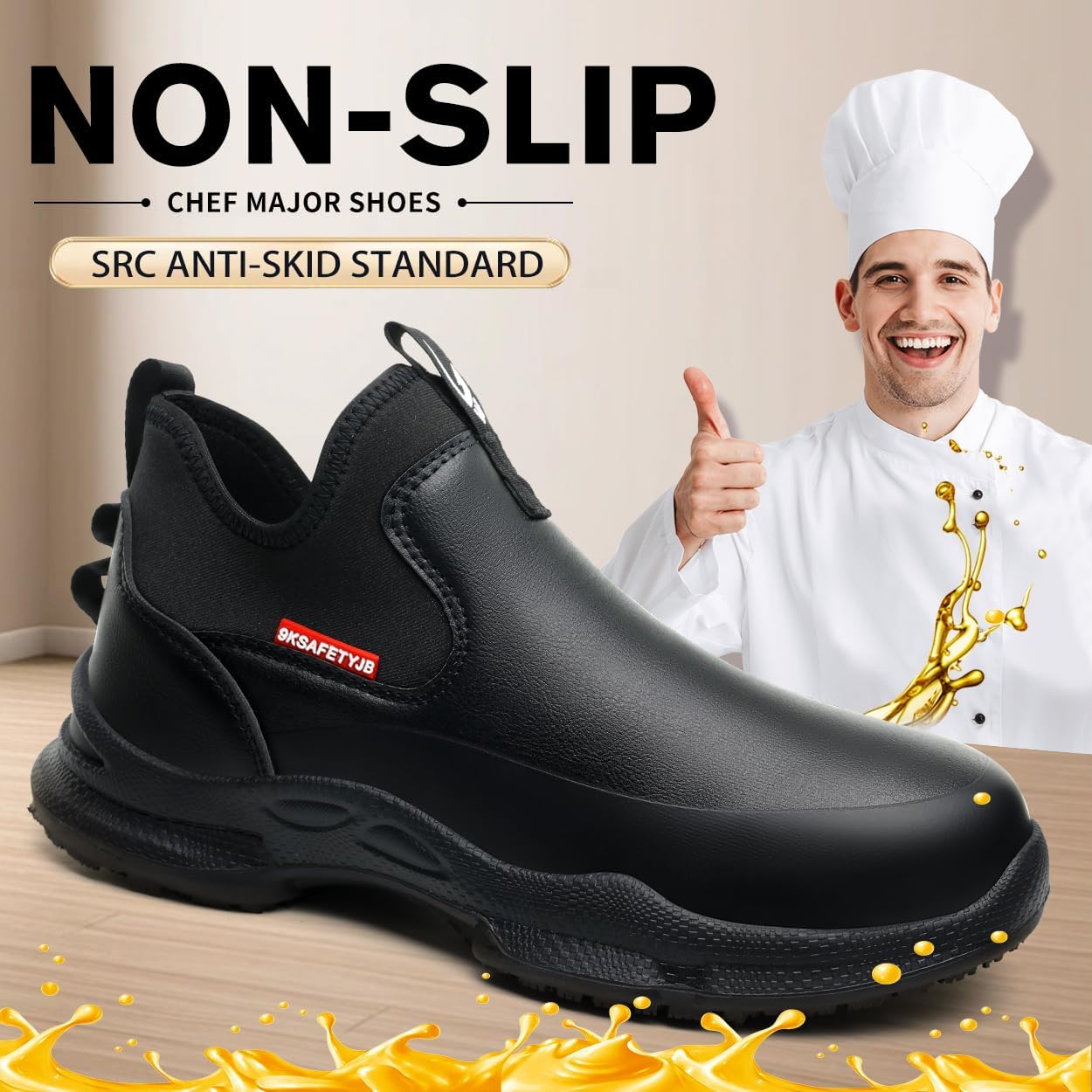 Dajingkj Chef Non-Slip Shoes for Kitchen Leather Oil & Water Resistant Work Shoes for Men/Women Anti-Slip Restaurant image number 2