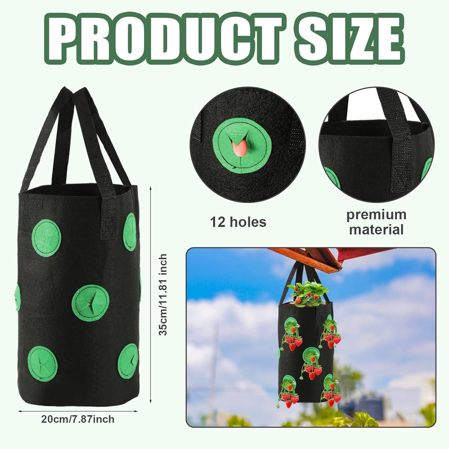 2Pcs Strawberry Planter Bags, Cylindrical Hanging Grow Bags Vertical Garden Wall Planter Durable Topsy Turvy Tomato Planter for Outdoor Indoor Hanging Planting image number 2