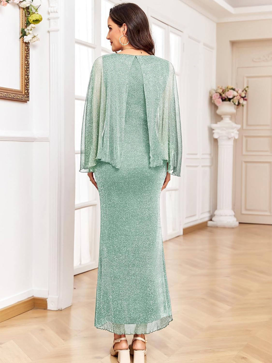 Maternity Sparkly Cape Mesh Dress Maxi Mermaid Bodycon Pregnancy Dresses Wedding Guest Baby Shower Formal Dress image number 5