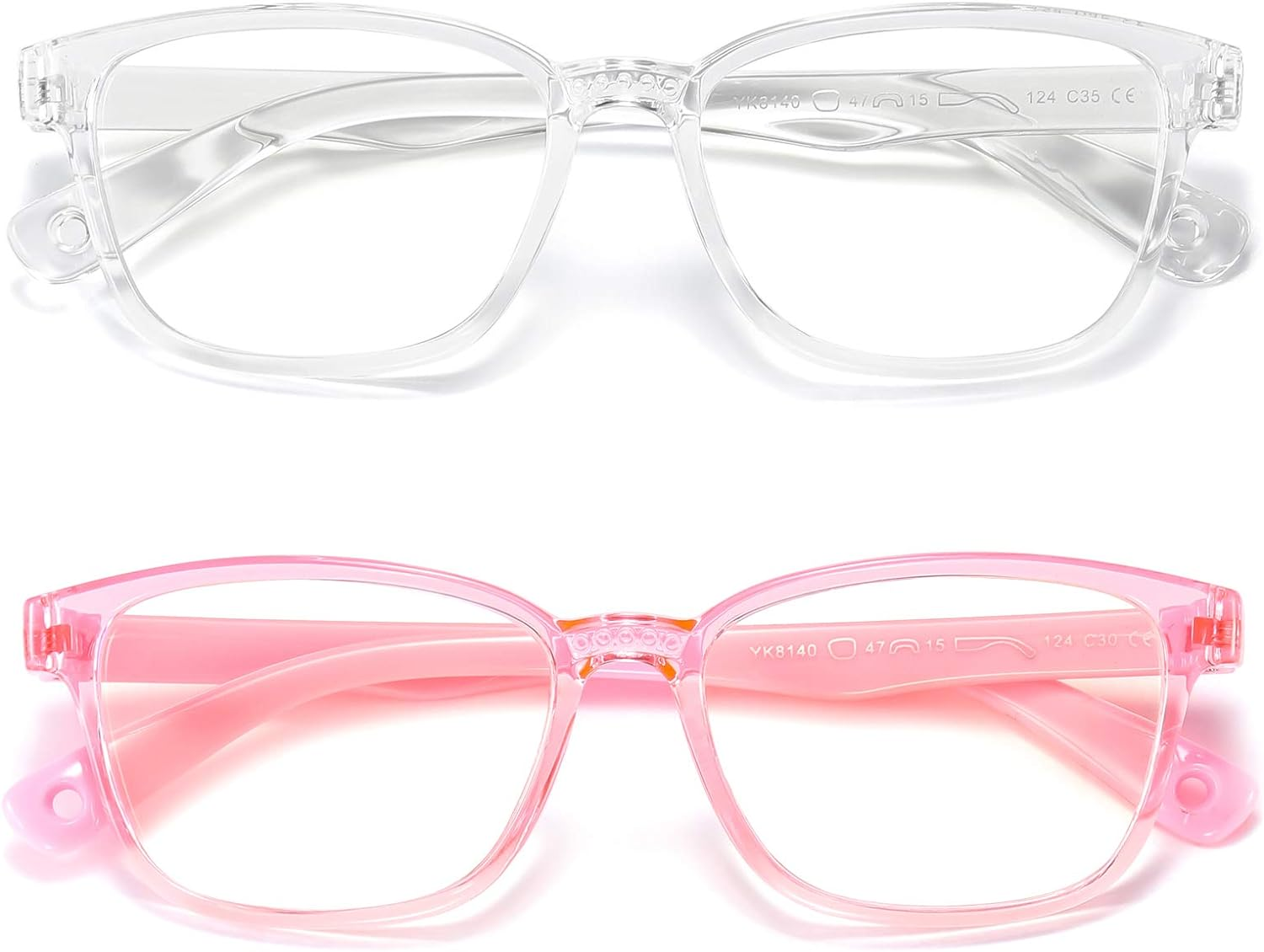 Kids Blue Light Blocking Glasses 2 Pack, anti Eyestrain, Computer TV Phone Glasses for Boys Girls Age 3-9, Clear+Transparent Pink, Medium image number 4