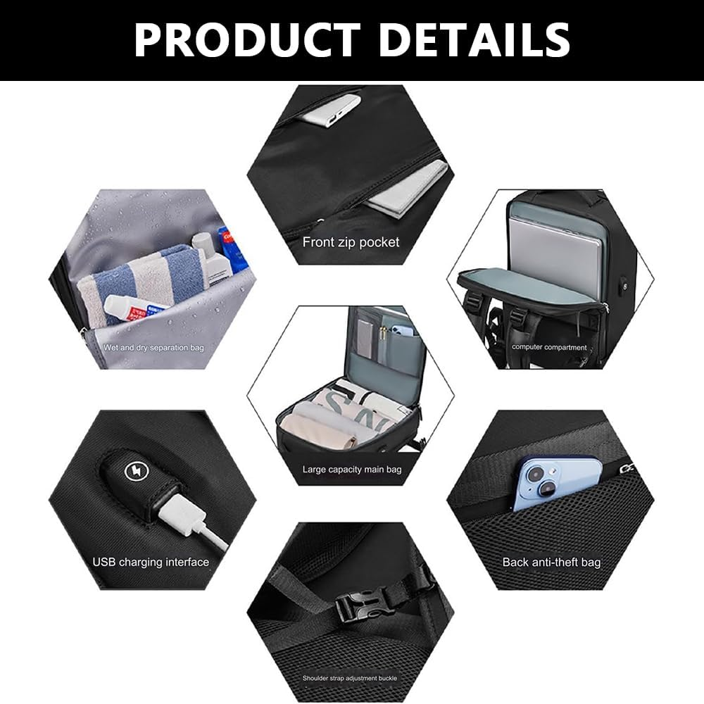 Expandable Travel Backpack for Men Women, Carry on Backpack Airplane Approved 15.6" Laptop Backpack with USB Charging Port image number 3