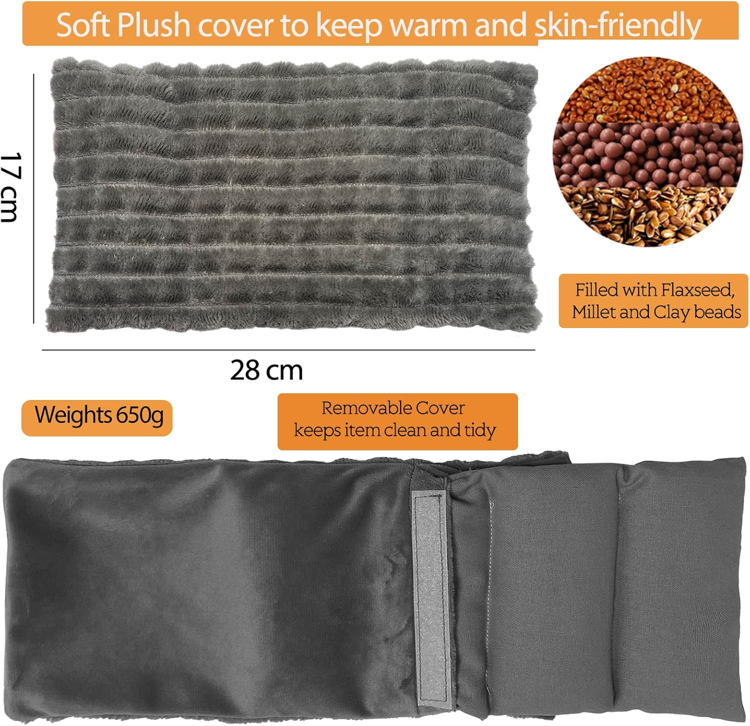 Vecozey Microwavable Heat Pack for Pain Relief with Removable Cover 28 * 15.5Cm Microwave Heat Bag with Nature Moist Heat for Knee, Neck & Shoulder Discomfort Warm Compress image number 4