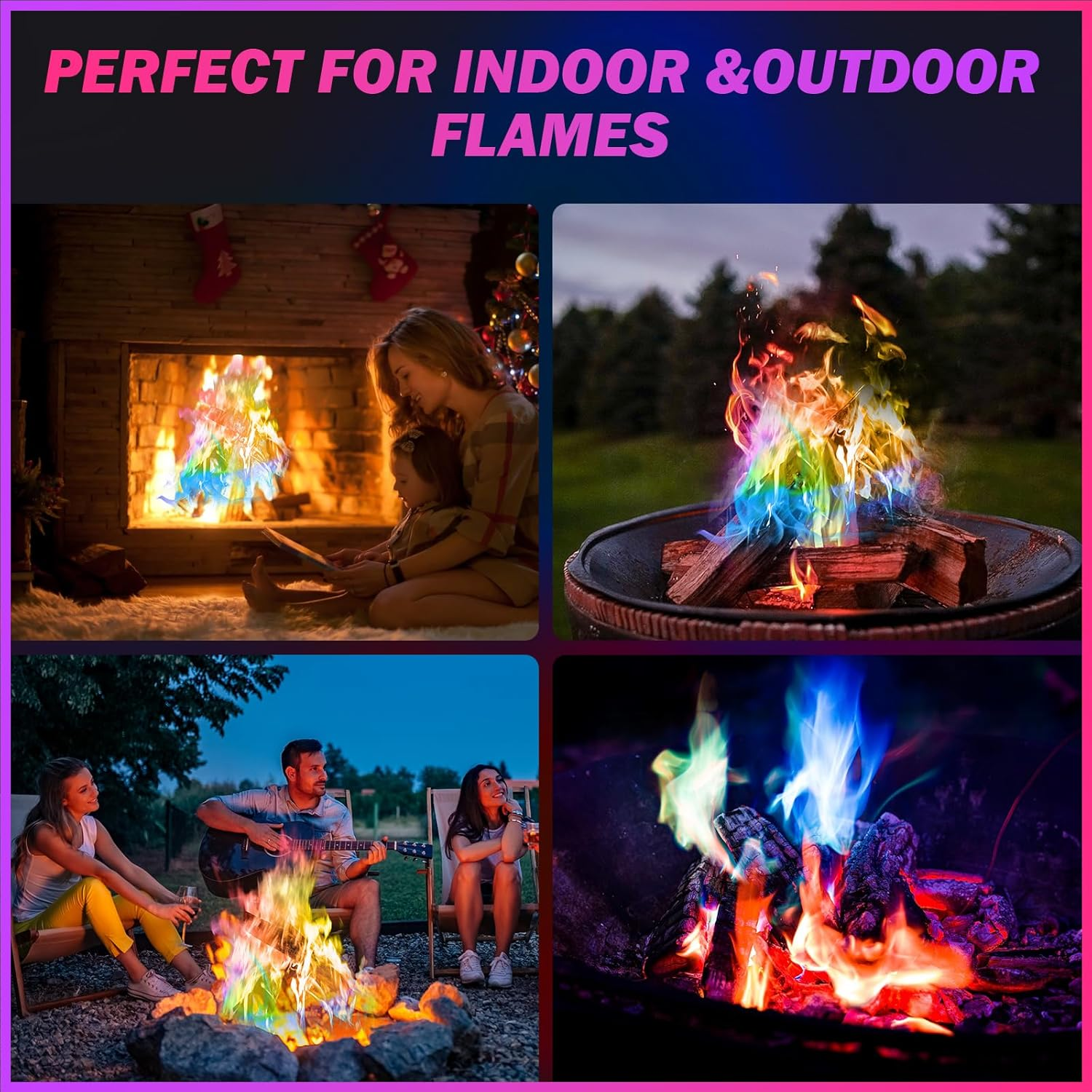 12 Pack Colorful Flames Color Fire Packets Fire Pit for Campfire,Fire Color Packets Camping Accessories for Kids & Adults,Outdoor Fire Changing Cosmic Flame Powder. (12 Packets) image number 1