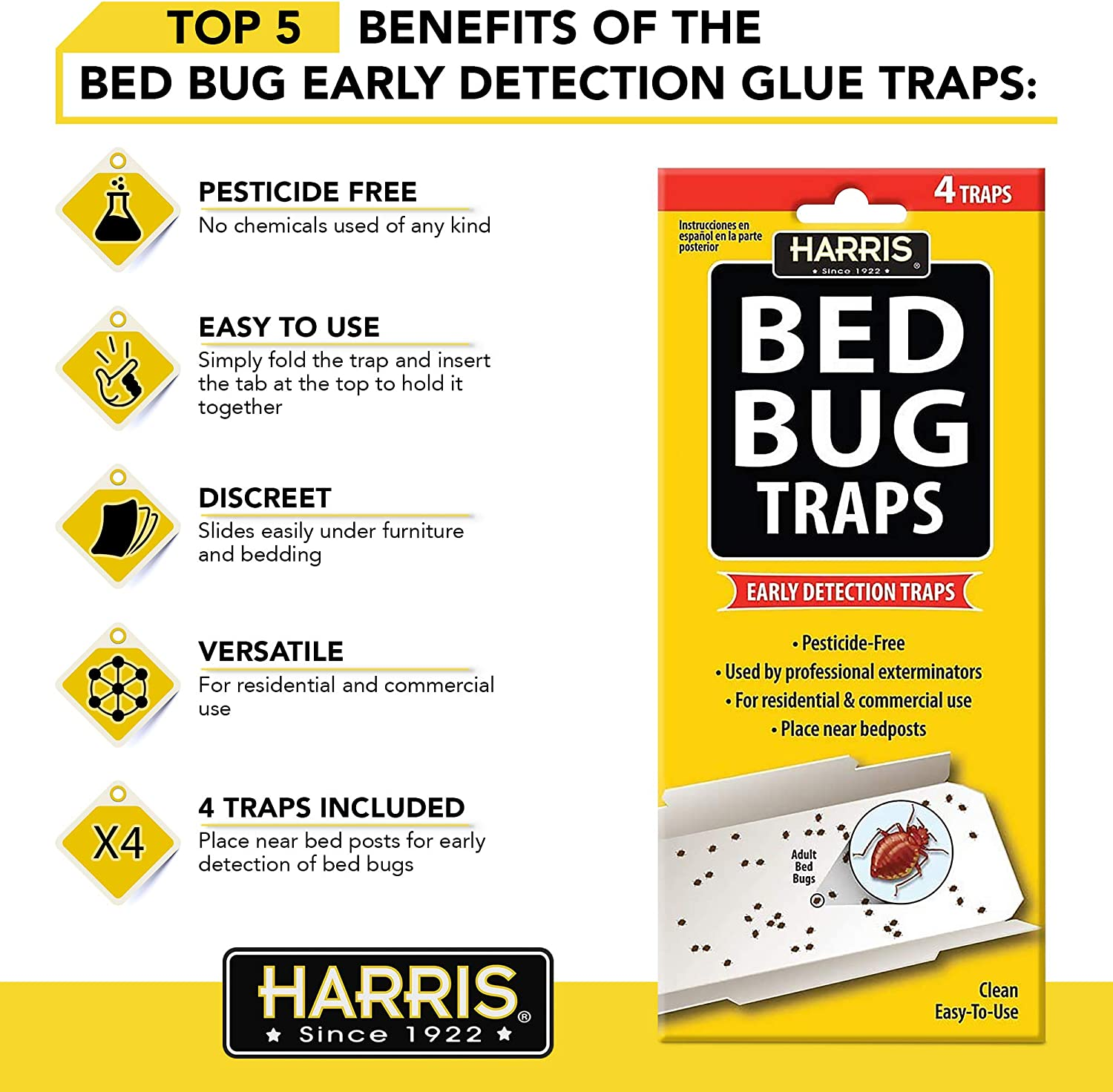 Harris Bed Bug Early Detection Glue Traps (4/Pack)