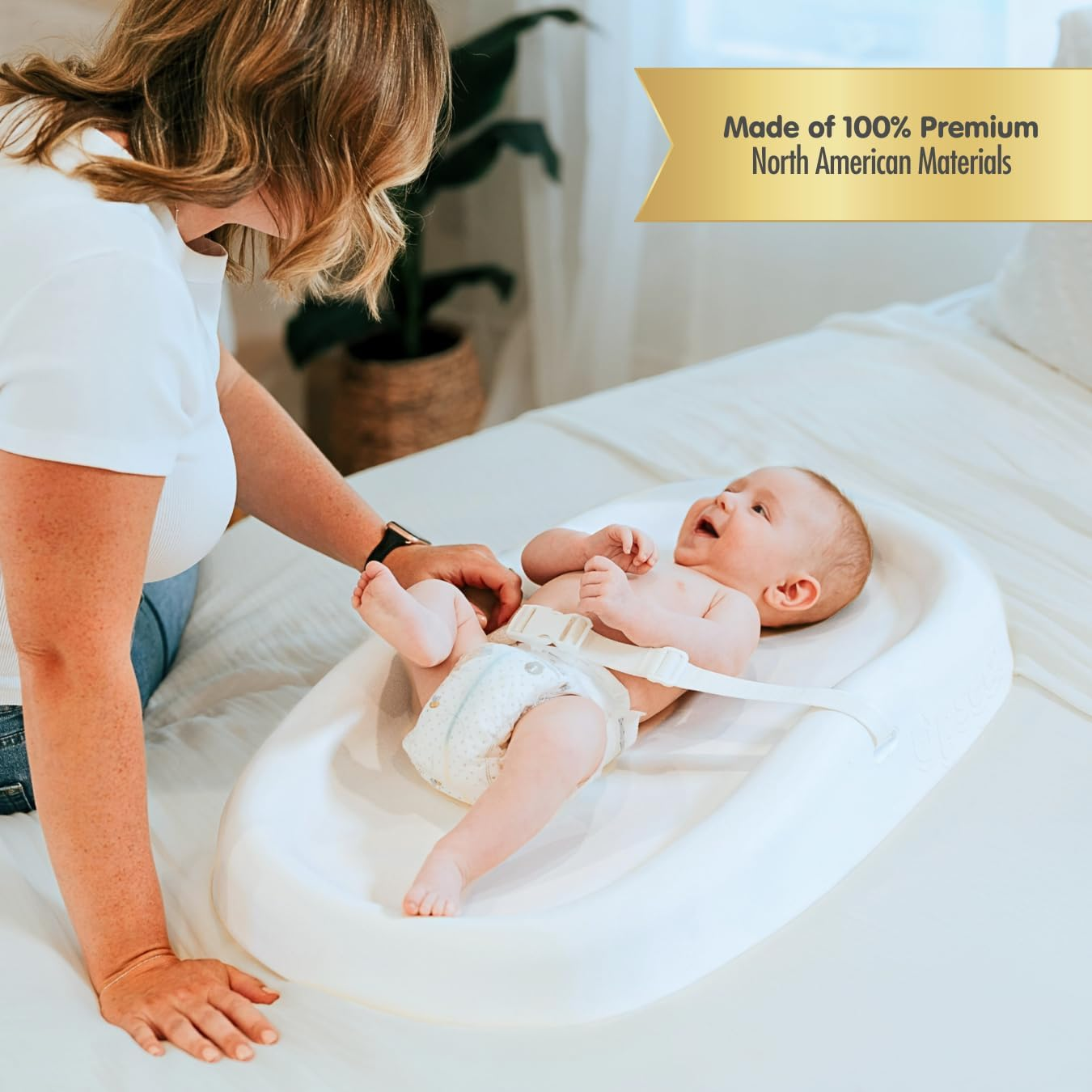 Upseat Baby Changing Pad, Non-Slip Grippy Design, Premium Cushioned Foam, Contoured for Comfort, Waterproof and Easy-To-Clean, Liquid-Resistant (Coconut) image number 1