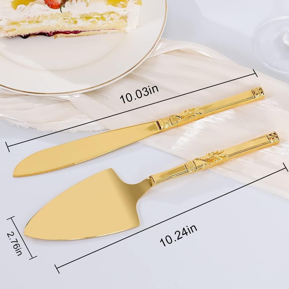 Cake Cutting Set for Wedding, Personalized Gold Cake Knife and Server Set, Custom Cake Serving Set, Engraved Pastry Pie Server Cake Pizza Cutter, Birthday Bridal Gift (F-Classic), GF678 image number 4