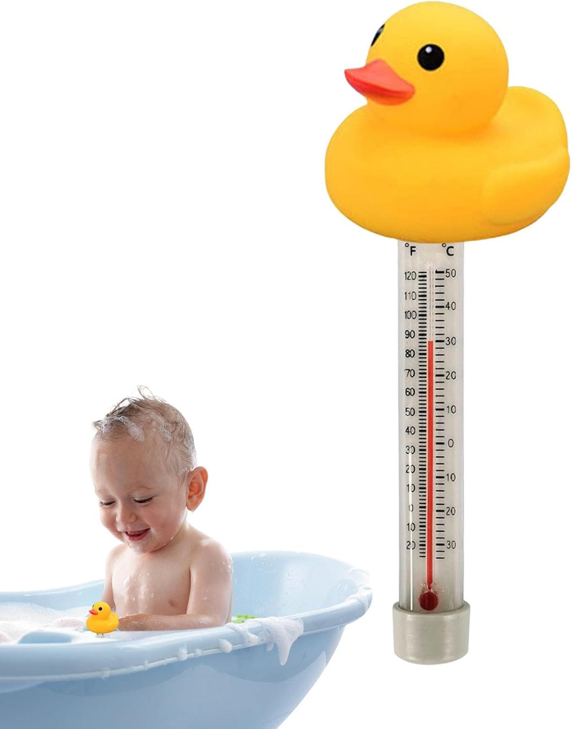 Pool Duck Thermometer Floating,Duck Pool Temperature Gauge - with Thin Rope Shatter-Resistant Cute Sinking Pool Thermometer For