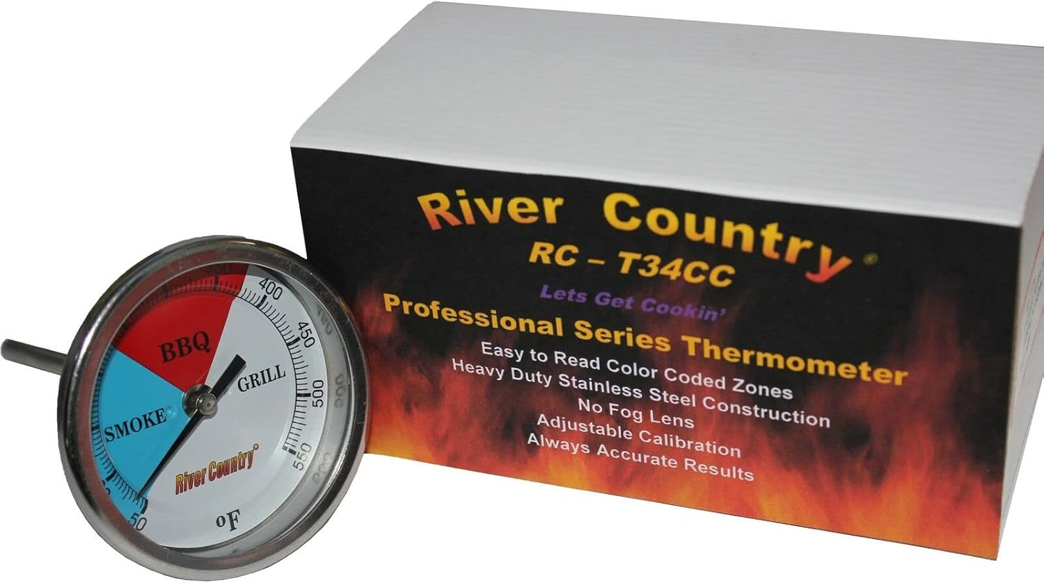 River Country 3" (RC-T34CC) Adjustable BBQ, Grill, Smoker Thermometer Temperature Gauge 50 to 550F