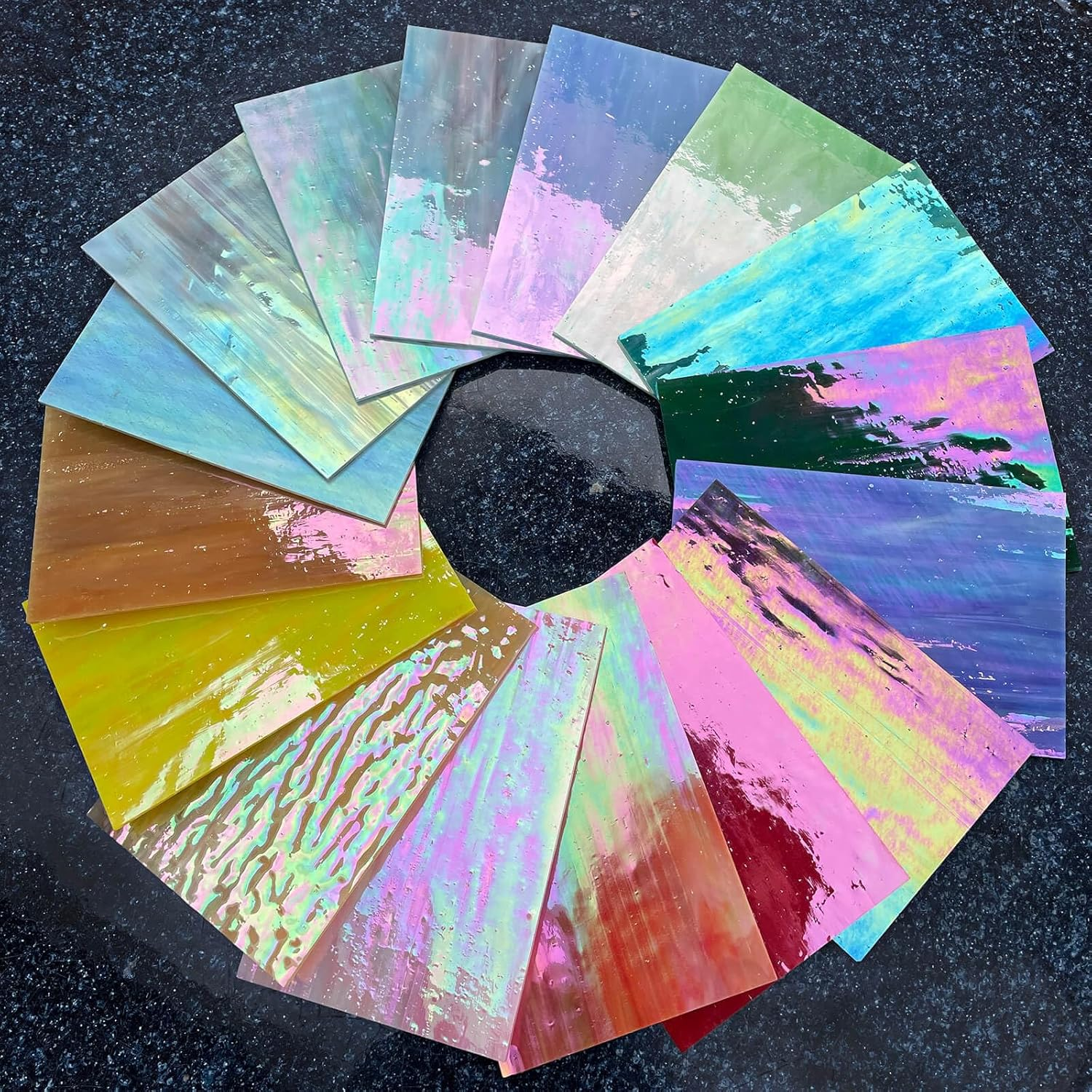 LITMIND 16 Vibrant Iridescent Stained Glass Sheets Variety Pack - 6 X 4 Inch Cathedral Art Glass, Ideal for Mosaic Crafts & Supplies, Unleash Creativity with Stunning Stained Glass Projects image number 2