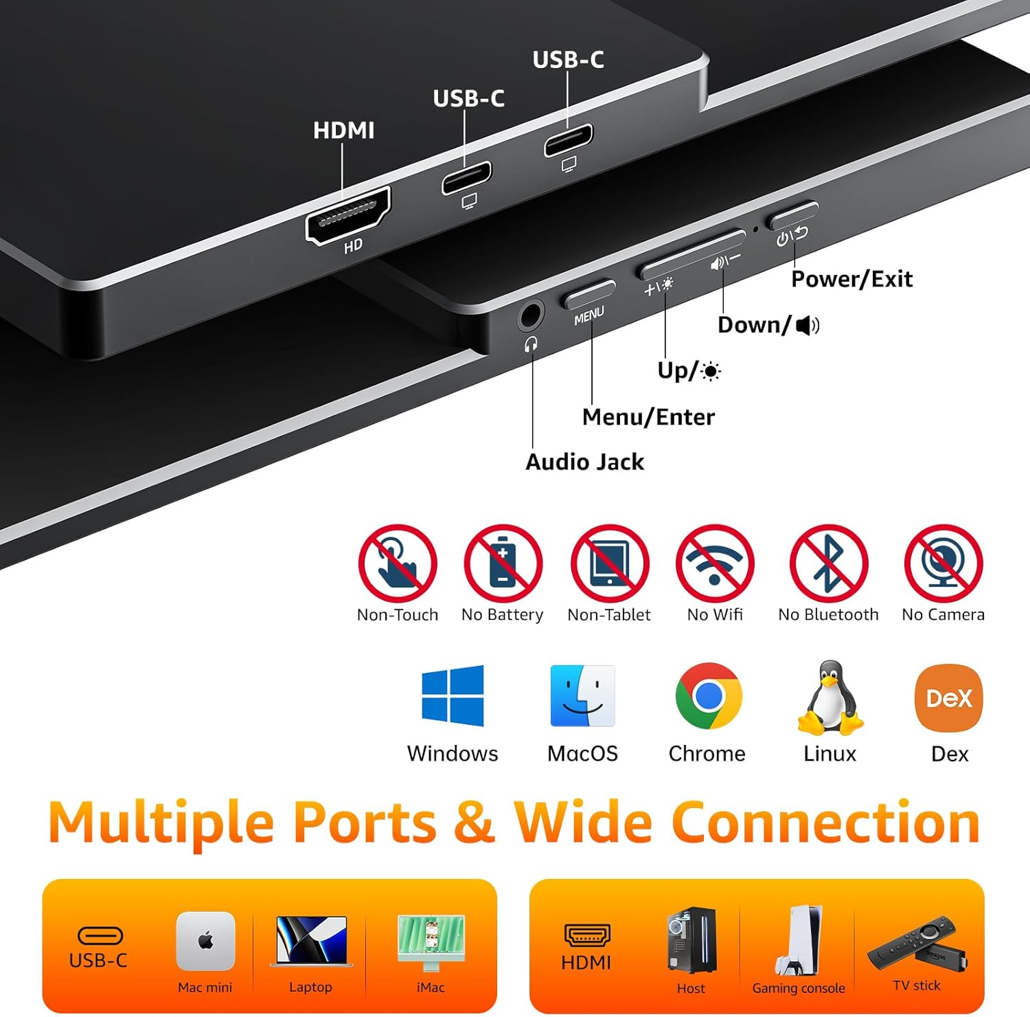 Kksmart Portable Monitor 18.5 Inch 1080P FHD 128% Srgb 100Hz, Portable Screen for Laptop Macbook Surface PC Xbox PS5, HDMI Dual USB-C VESA Compatible Built-In Speaker, with Kickstand image number 2