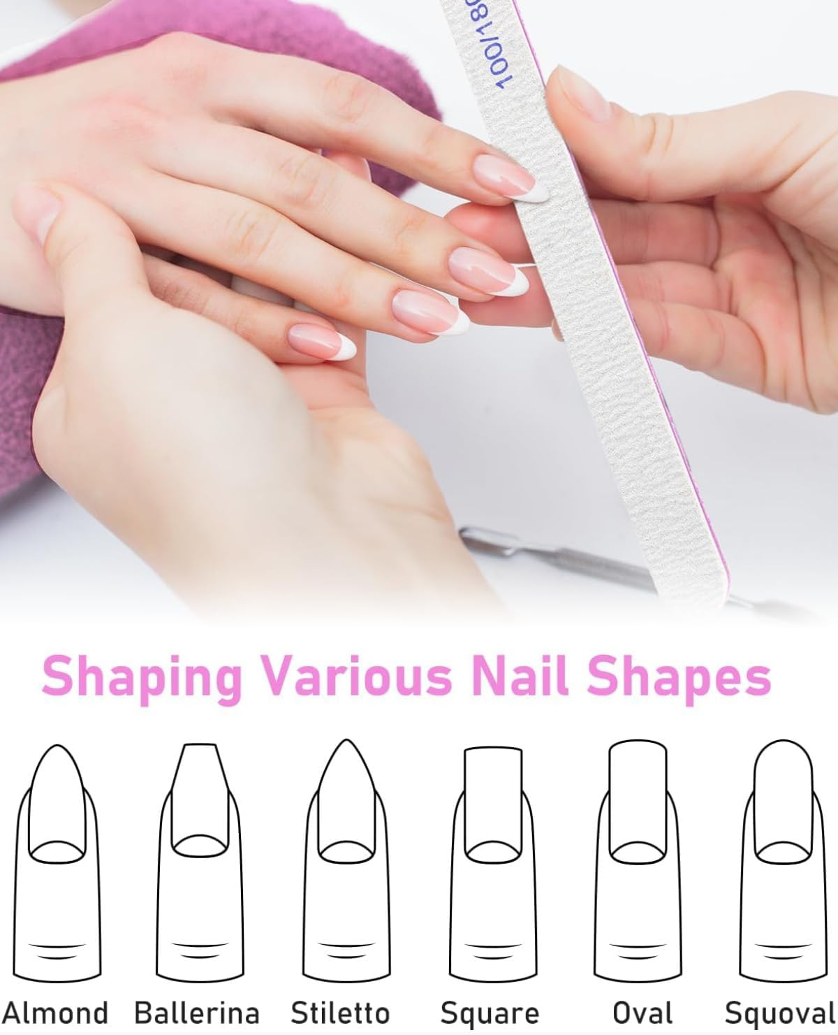 MYGLOAR Set of 10 Professional Nail Files, Nail File Pads, Double Sided 100/180 and 180/240 (4 Grits), Nail Blocks, White Buffing Block, Washable Nail File Double Sided image number 1