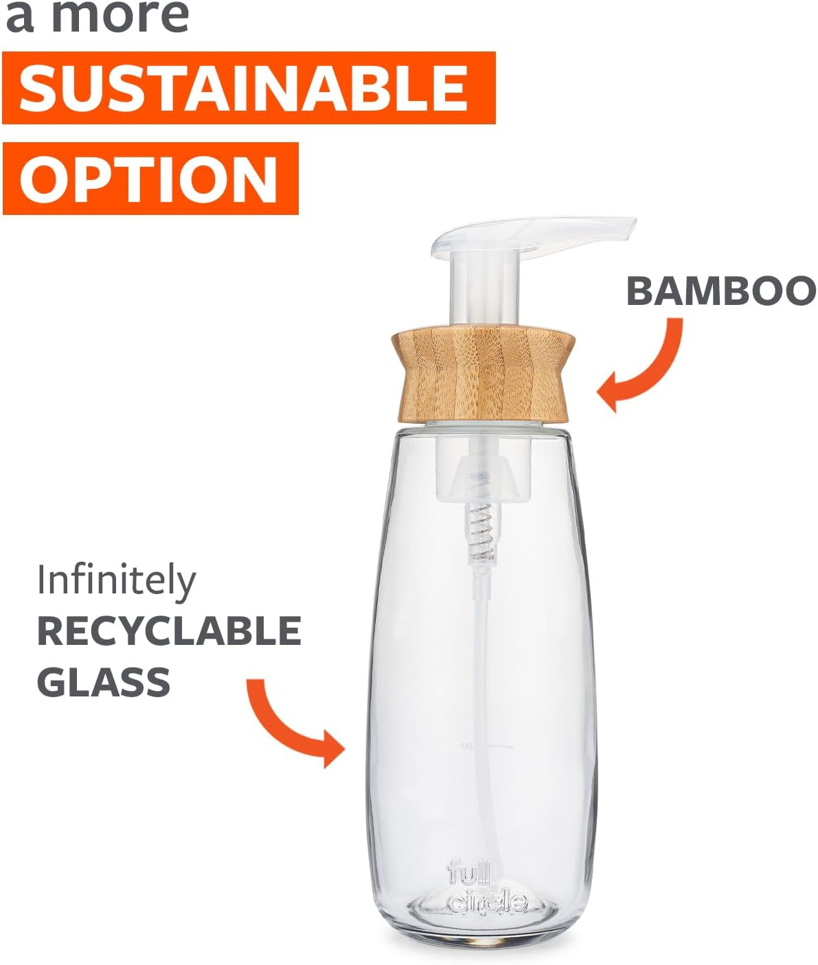 Full Circle 16 Oz. Foaming Soap Dispenser, Transparent, Glass Bamboo Plastic Silicone, Refillable, Wide Mouth, Automatic Pump image number 1