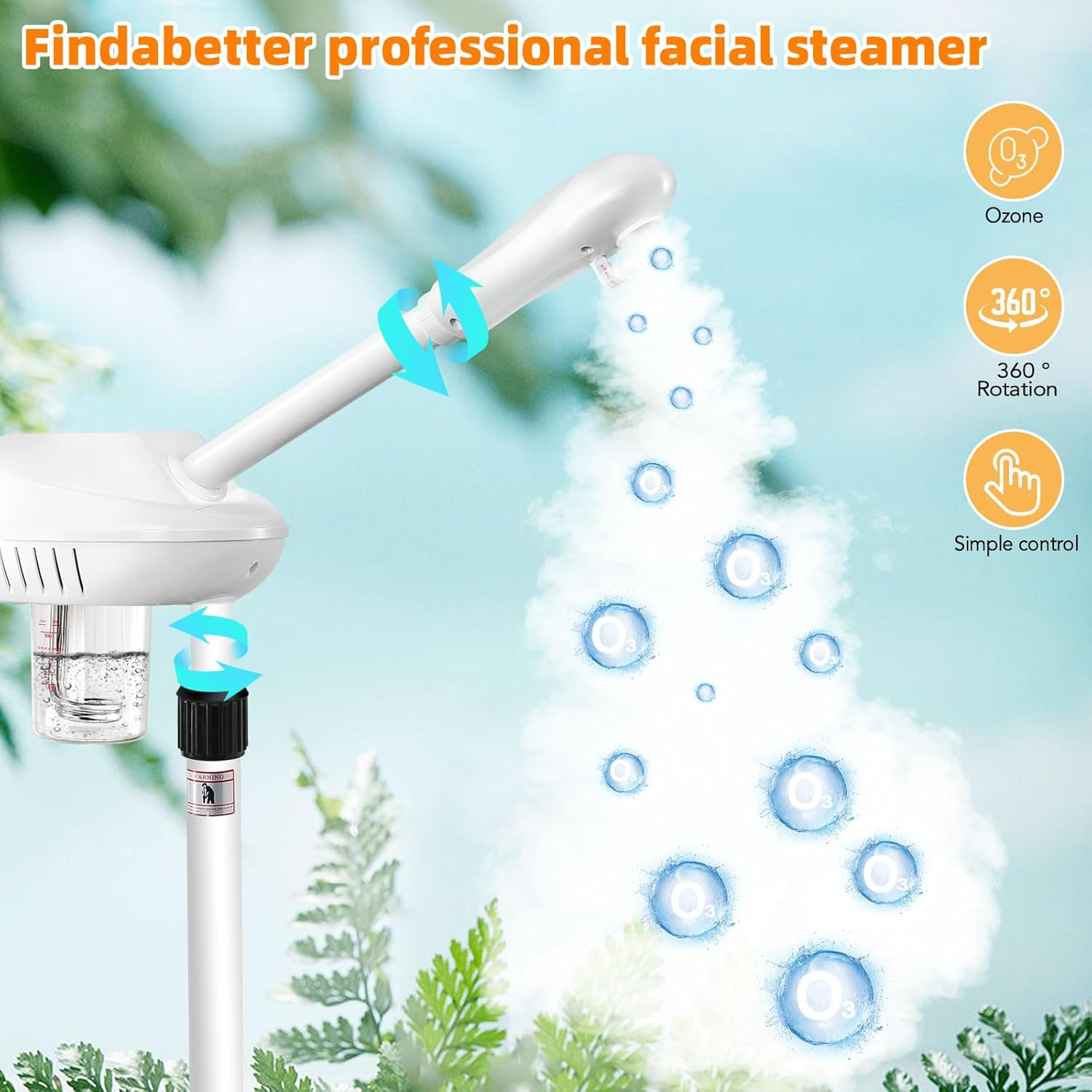 Professional Facial Steamer, Face Steamer on Wheels, SPA Ozone Steamer, Standing Face Steamer for Spa, Salon and at Home Use image number 3