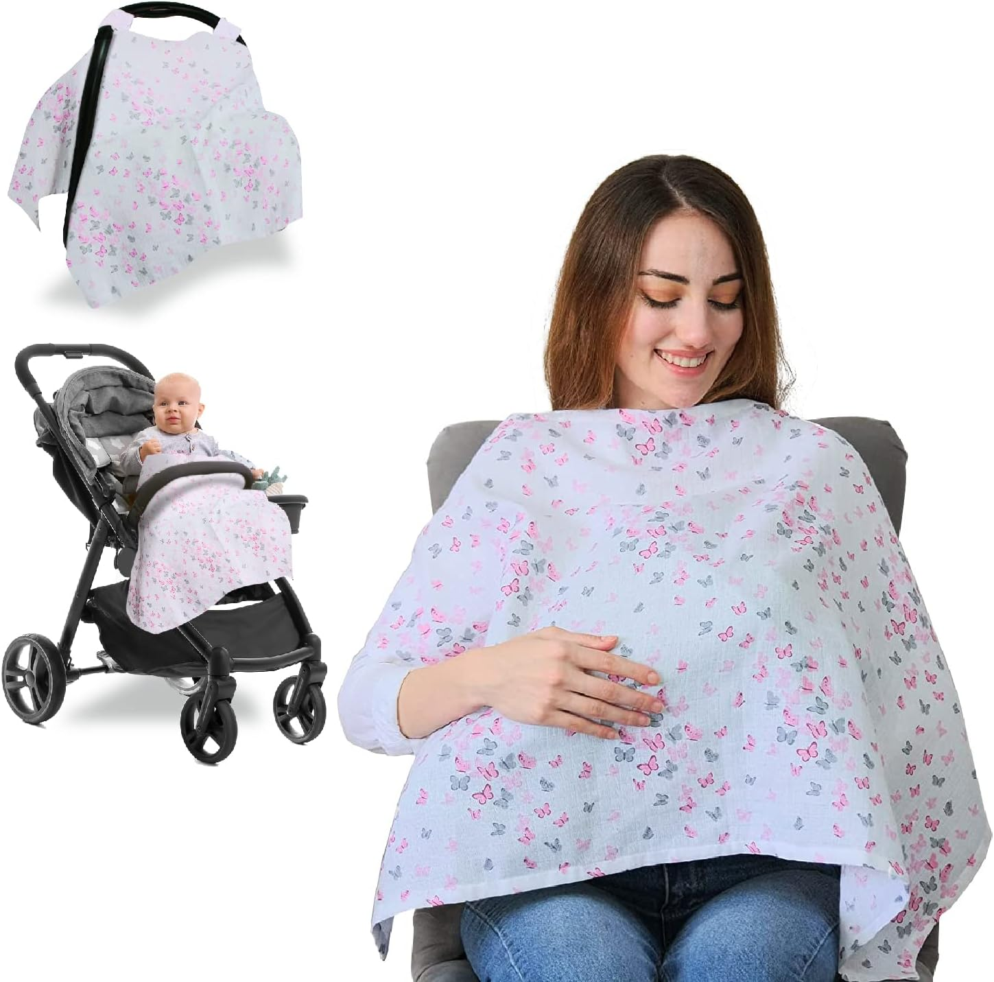 Go Mommy Muslin Nursing Cover for Baby Breastfeeding, Breathable 100% Cotton Breastfeeding Cover for Mother Nursing Apron, Multi-Use Carseat Canopy