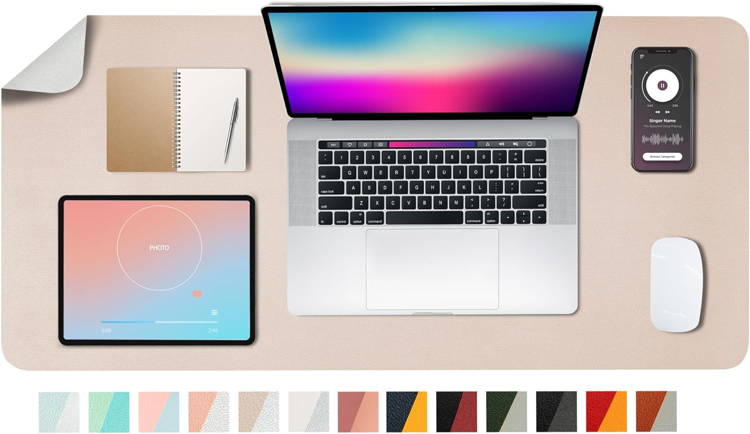 PU Leather Deskpad,Dual Side Desk Pad,Office Desk Mat,Dual Color Desk Pad,Leather Desk Writing Mat Mouse Pad for Office & Home,31.5Inchx15.7Inch,Eagzffi (Gray&Silver) - Brownsilver image number 3