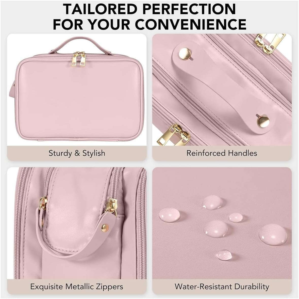 Large Makeup Bag, Portable Travel Makeup Bag Organizer,Women'S Large Capacity Cosmetic Organizer Waterproof Storage Toiletry Bags Vertical Free-Standing Brush Holder & Two Side Pockets (Black) - Yellow image number 2