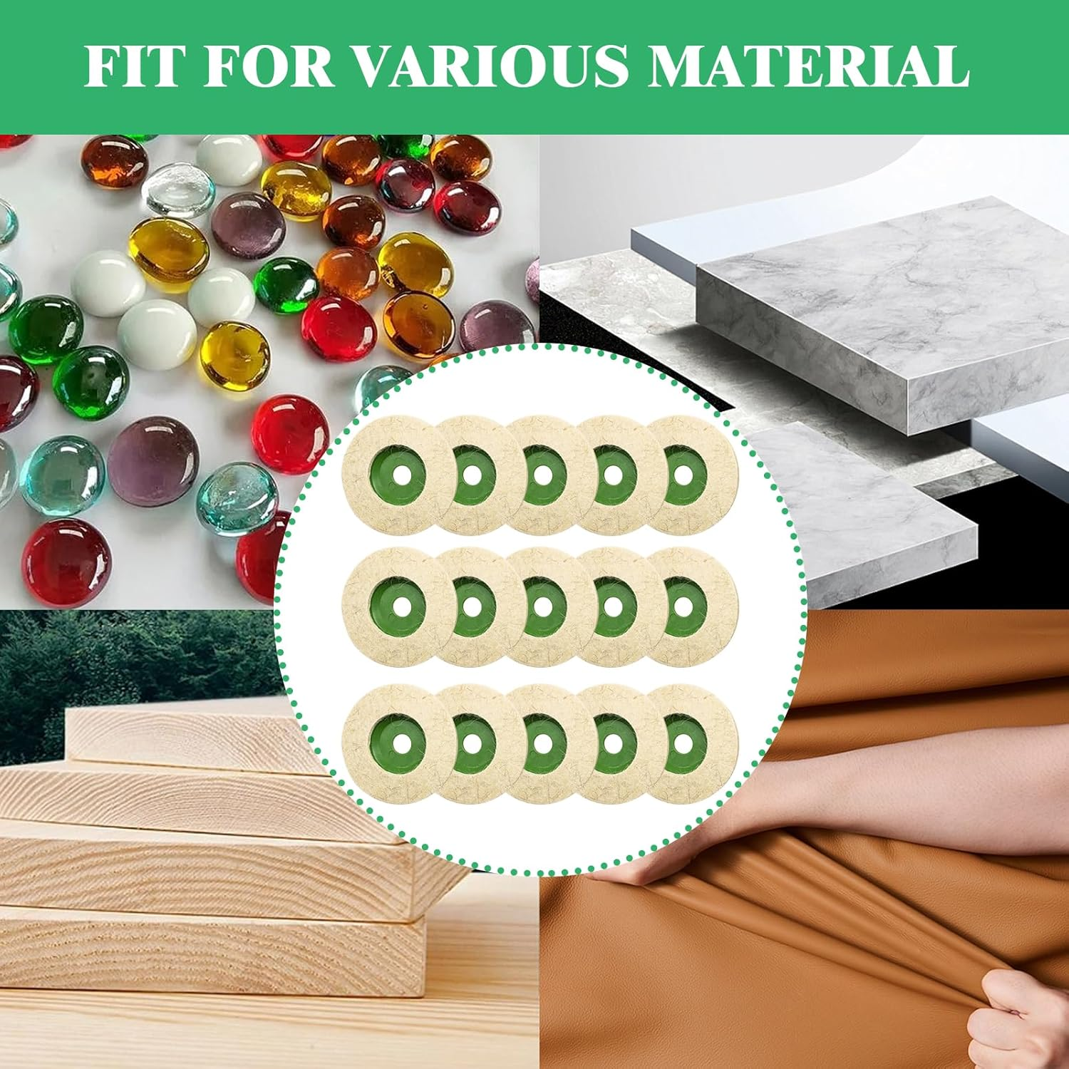 15Pcs 4 Inches Wool Felt Disc Wheel Pad for 5/8" Arbor Angle Grinder, Buffing Polishing Wheel for Metal Aluminum,Stainless Steel, Chrome, Jewelry, Wood, Plastic, Ceramic, Glass image number 2