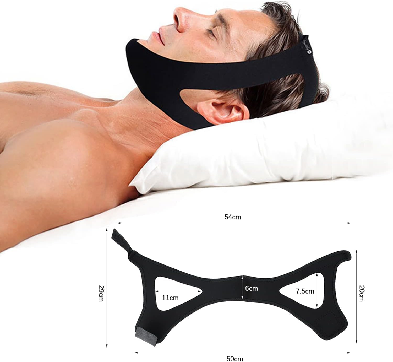 XTYAU anti Snoring Device Anti-Slip Adjustable anti Snoring Chin Strap,Snoring Reduction Stop Snoring Device Snoring Solution,Professional Effective anti Dry Mouth Chin Strap Stop Noise Snoring Strap (Black) image number 6