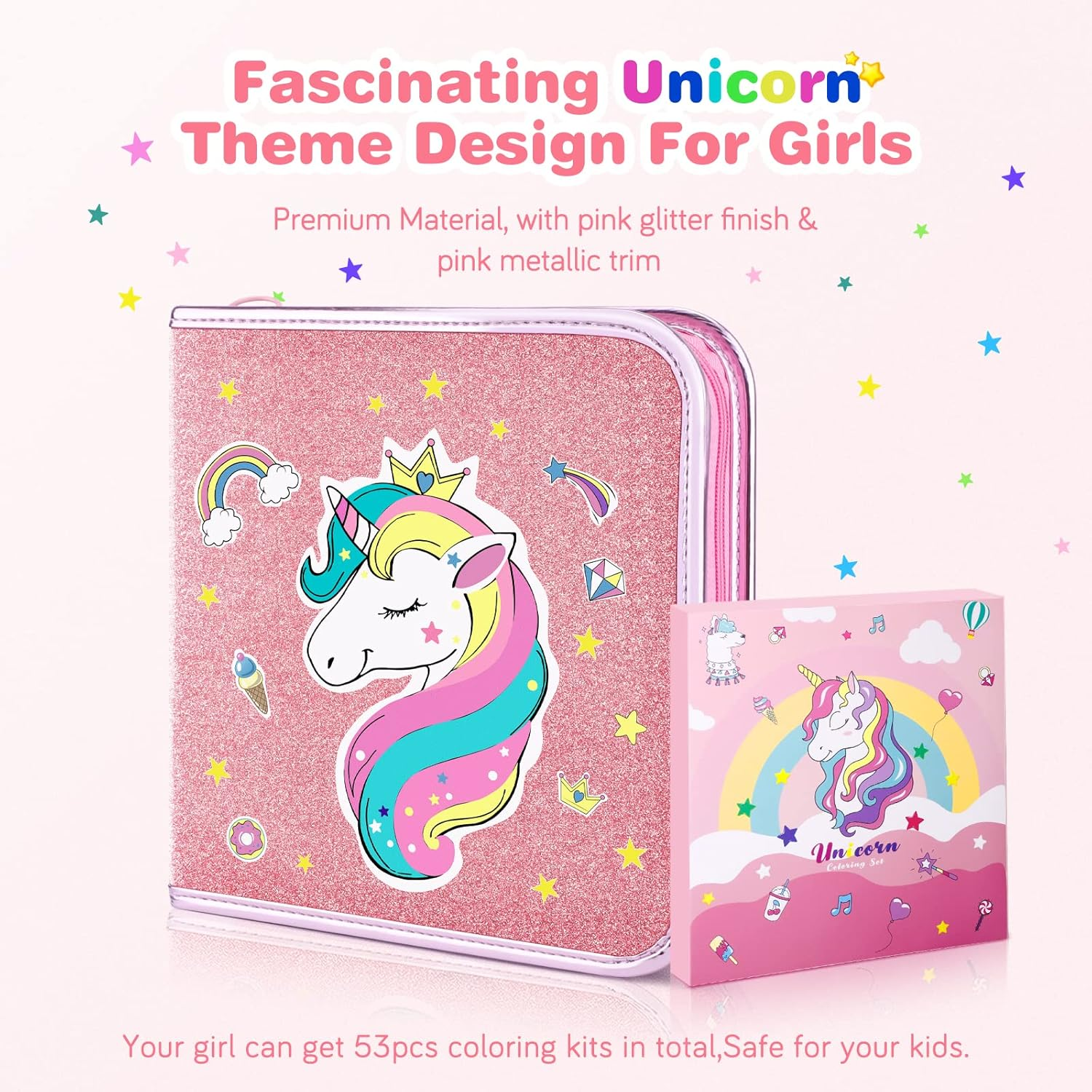Unicorn Gifts for Girls 4 5 6 7, Colouring Sets for Children, Arts and Crafts for Kids, 3-8 Years Old Girls Gifts Toys, Birthday Presents Age 5-10, Pencil Case Stationary Sets image number 2