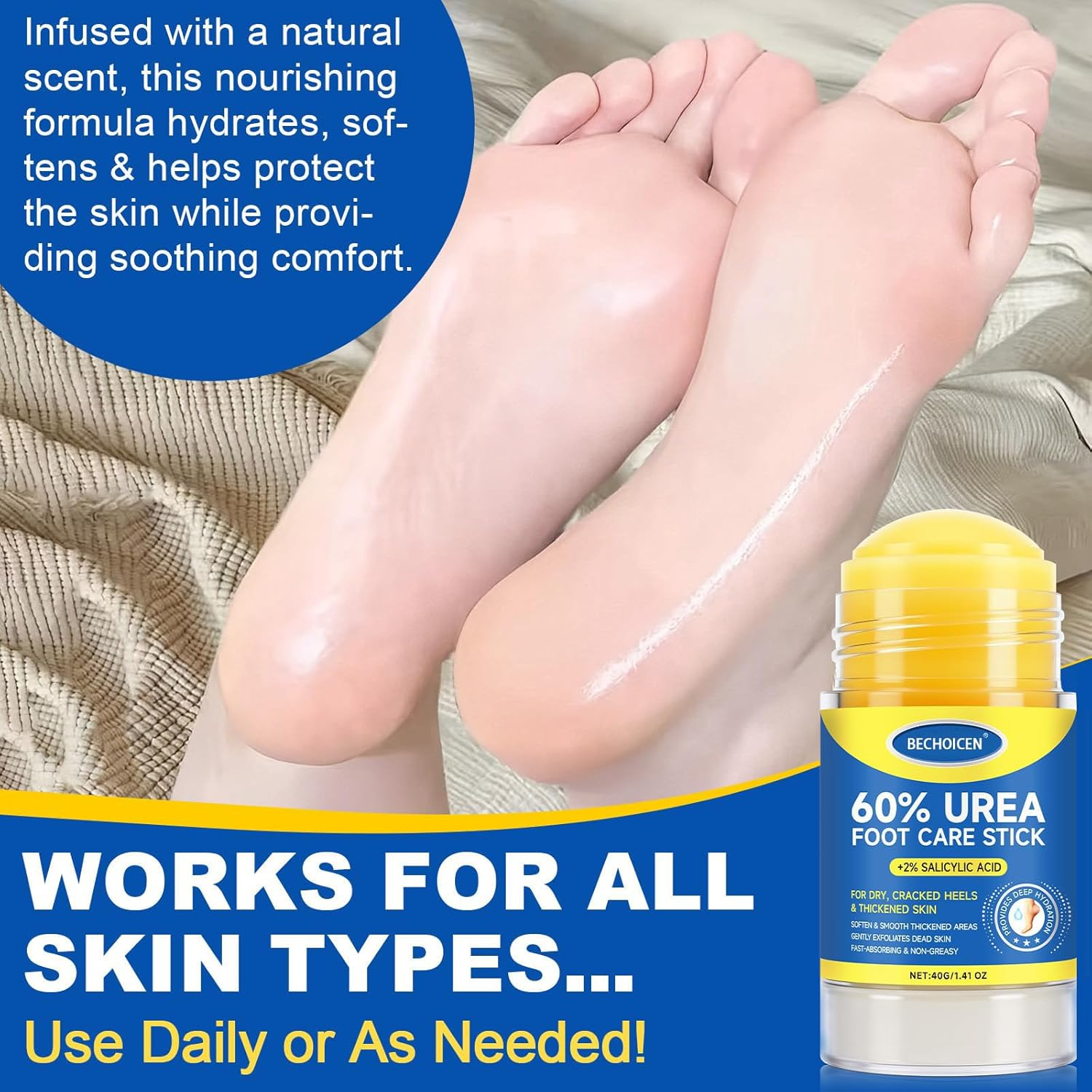 Urea Cream 60 Percent for Feet with 2% Salicylic Acid - Heel Balm,Foot Cream for Dry Cracked Feet,Cracked Heel Repair,Exfoliate Foot Skin,40G,1Pcs image number 6