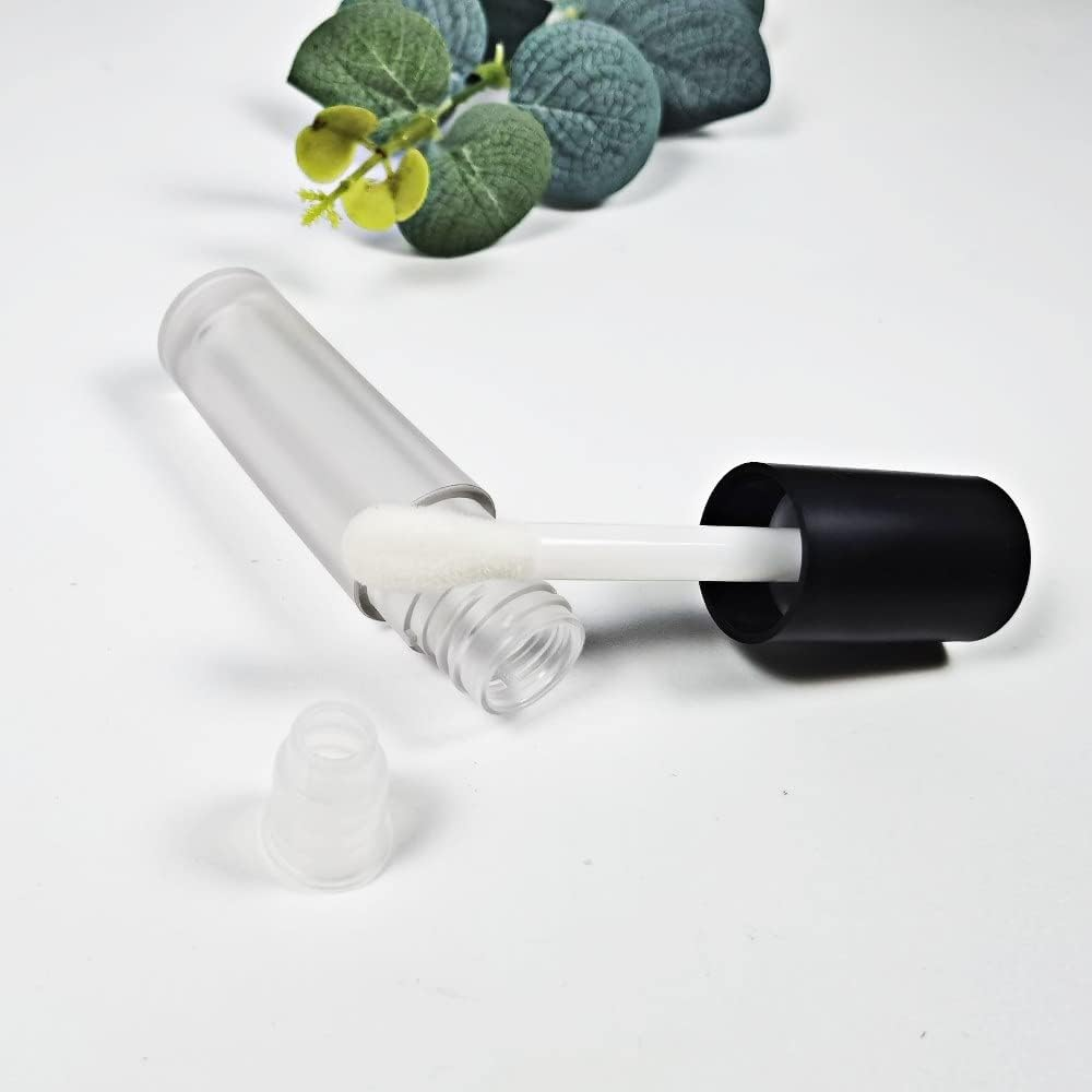 COSIDEA 24 Pcs Empty 5Ml Big Brush Frosted Black Lip Gloss Tube Black round Lipgloss Tubes Container with Big Doe Foot Wand Cosmetic Packing Containers image number 4