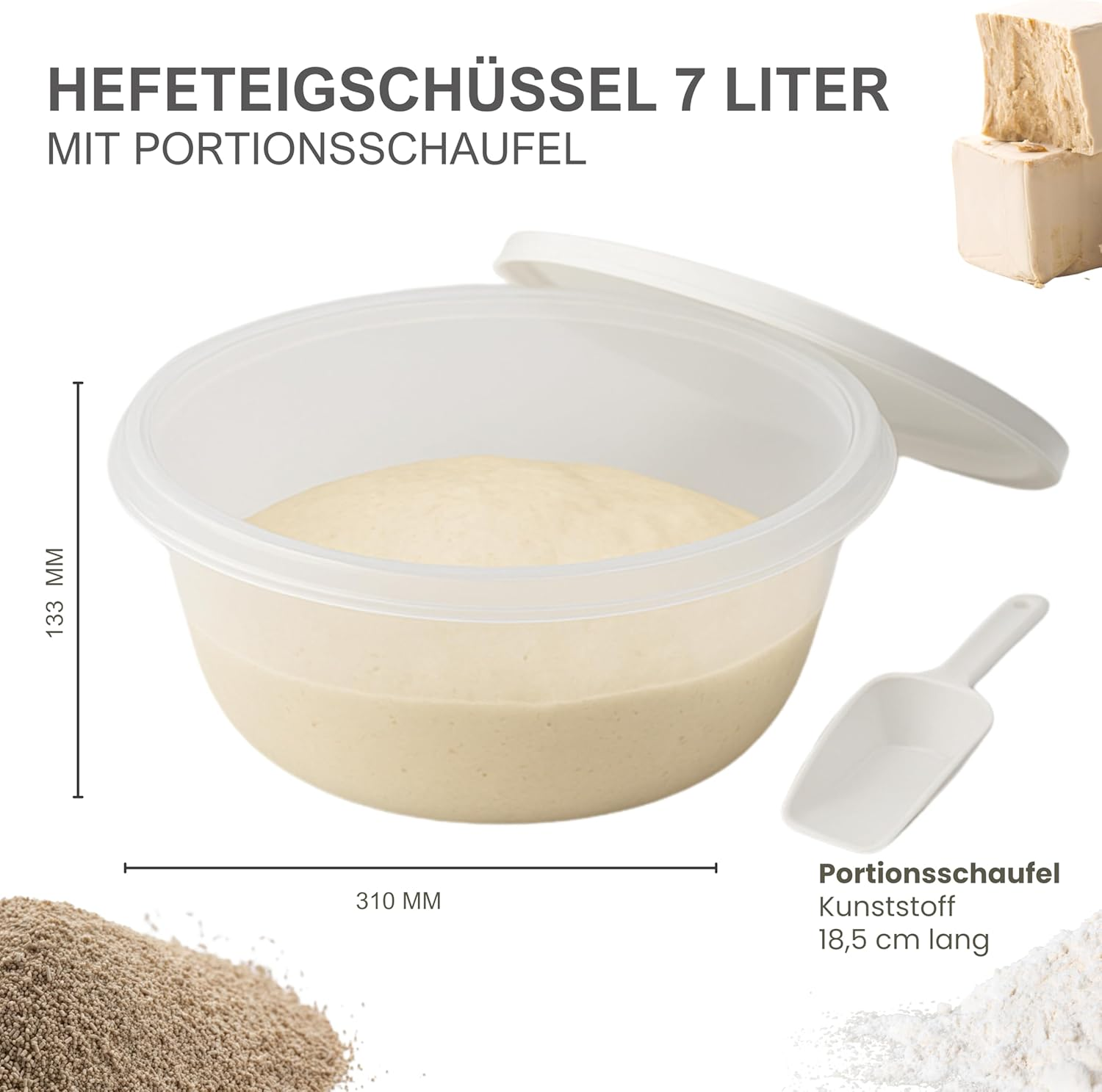 Large Yeast Dough Bowl 6 Litres with Pop Lid Mixing Bowl Food Storage Container Salad Bowl with Measuring Scale and Flour Scoop BPA Free image number 2