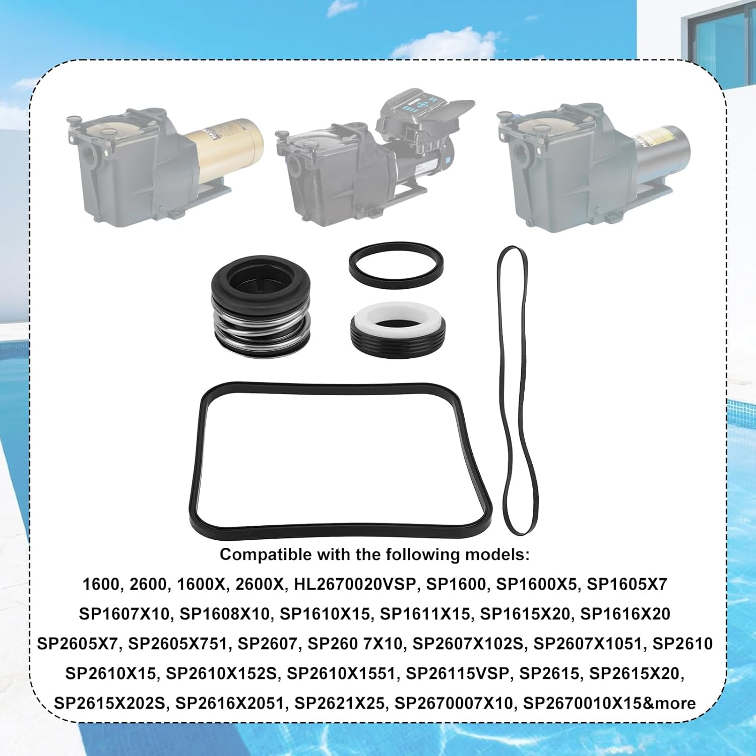 SPX1600TRA Super Pump Seal Kit for Hayward Go Kit 3, Replacement Parts for SP1600 / SP2600 Regular/X/Vsp Models / SPX1600TRA / SP1600Z2 / PS-201 / SPX1600R / SPX1600S / SPX1600T Pool image number 5