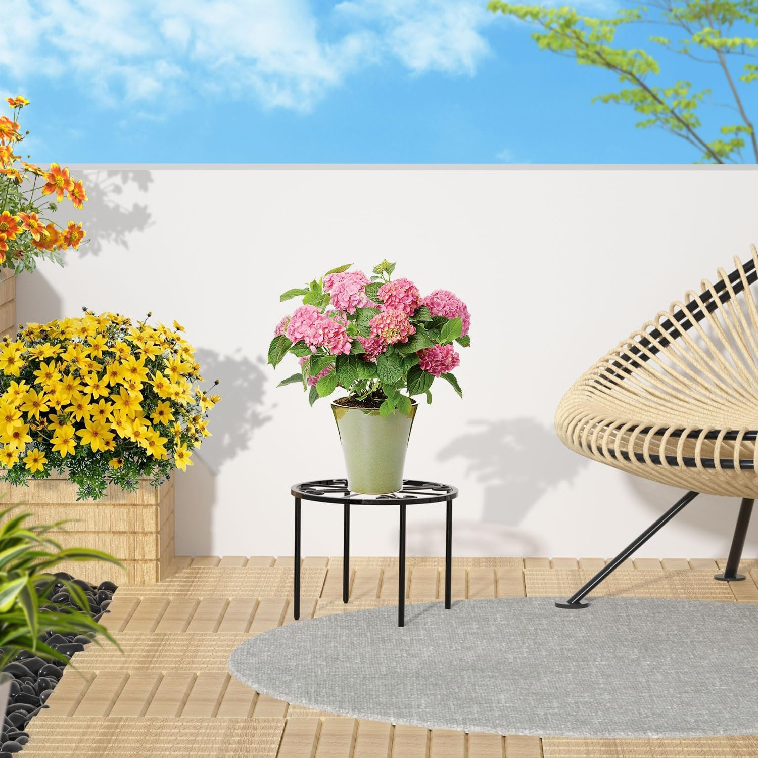 Metal Plant Stand, 11.41IN High Heavy Duty Potted Plant Holder, Small and Large Flower Pot Stand Anti-Rust, round Plant Rack for Room Indoor and Outdoor Courtyard, Gardens image number 3