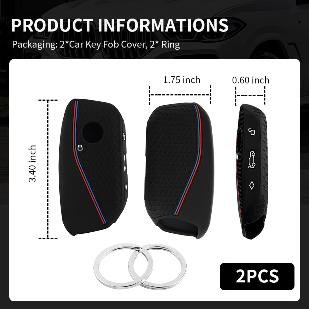 Compatible with BMW Key Fob Cover,2Pcs Car Key Fob Protector with 2PCS Rings Reduces Key Scratches,Silicone Car Key Cover image number 3