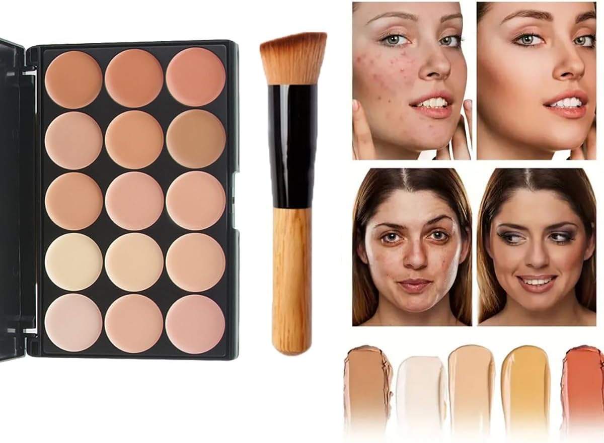 Cream Contour Makeup Palette，Color Correcting Face Contouring Concealer Kit, Concealer Palette with Brush for Makeup Covering up (15 COLOR)