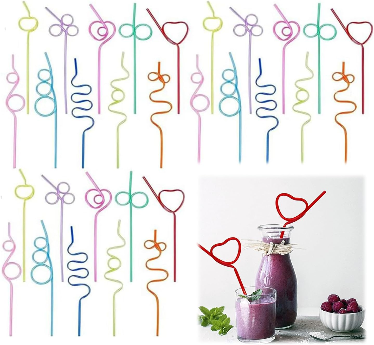WADY 30Pc Crazy Straws,Silly Straws for Kids &Adults,Reusable Plastic Loop Curly Crazy Drinking Straws for Classroom Activities Valentines Day Gift Christmas Birthday Wedding Party Supplies Decoration image number 5