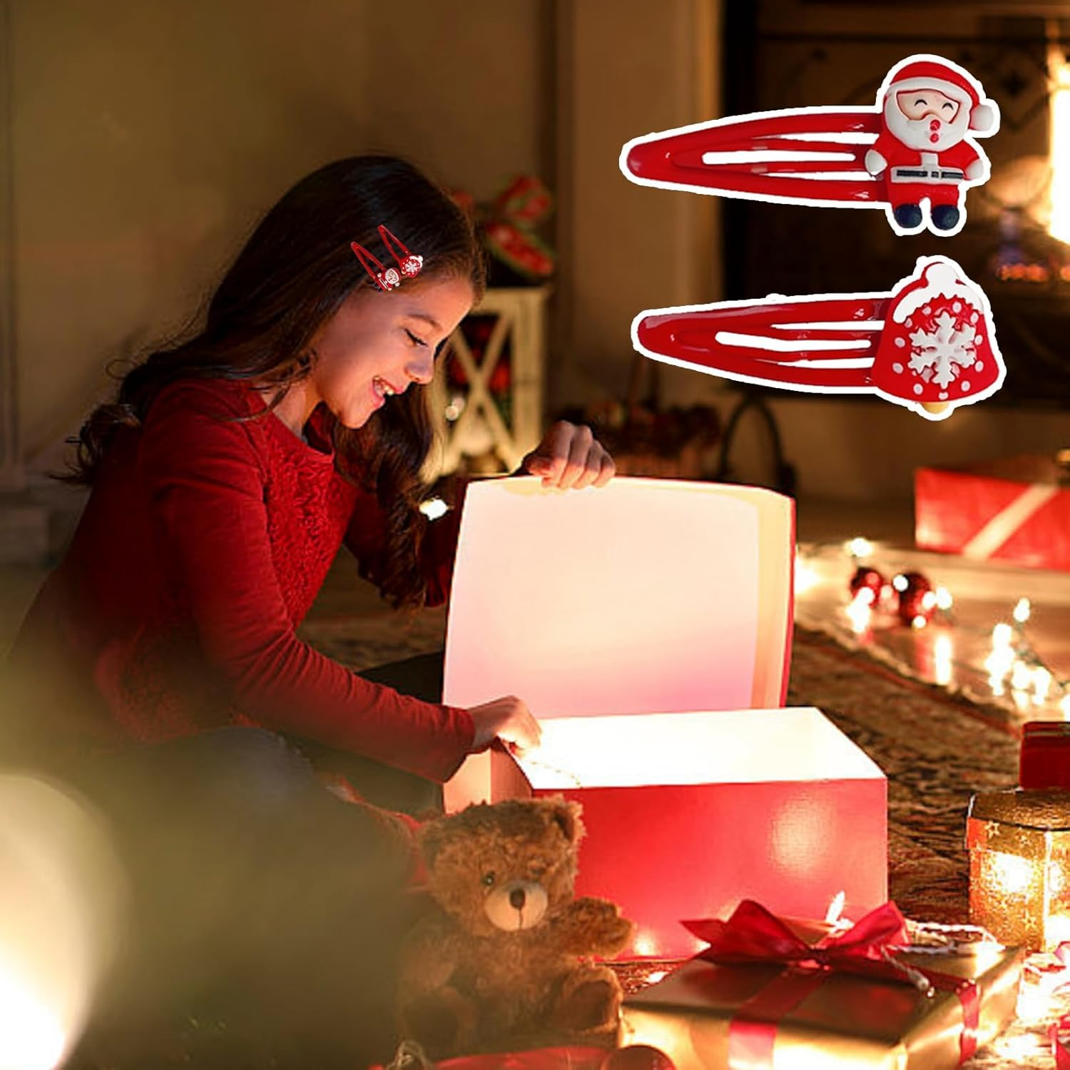 Hair Clips Girls Christmas - Pack of 10 5.5 Cm Christmas Hair Accessories Girls Cute Hair Clips Metal Snap Baby Hair Clips Hair Accessories Gifts for Children Girls Women Christmas Decoration image number 1