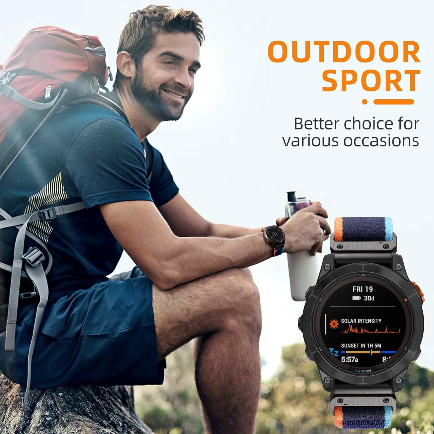 Ouwegaga Compatible with Garmin Fenix 8 51Mm/Fenix 7X/Fenix 6X/Fenix 5X Band, 26Mm Width Nylon Sport Watch Strap for Fenix 7X Pro/Fenix 6X Pro/Fenix 5X Plus/Fenix 3/3 Hr/Enduro 1 2 3/Instinct 3 50Mm - Black image number 3