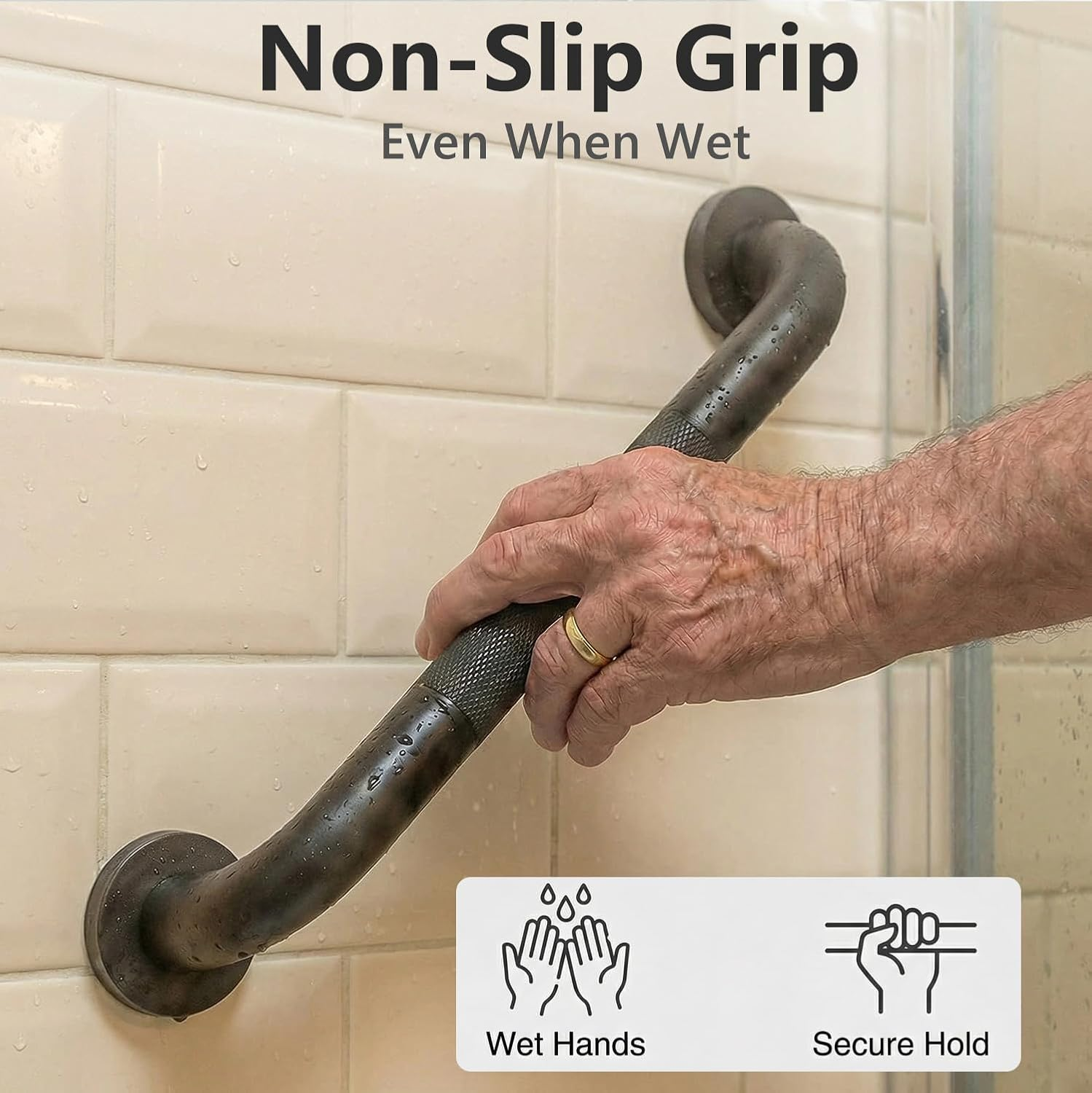 2 Pack Shower Grab Bars for Bathroom 16 Inch Black Stainless Steel Anti-Slip Knurled Grip Home Care Bath Handrail Safety Hand Rail Support for Showers Seniors Elderly Assist Handicap Bath Handle