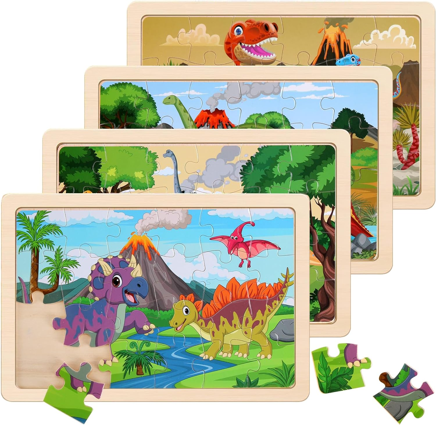 Wooden Puzzles Toys for Kids Ages 3-5, Set of 4 Packs with 20-Piece Unicorn Mermaid Princess Wood Jigsaw Puzzles, Preschool Educational Brain Teaser Toys for Girls 3 4 5 6 Years Old.